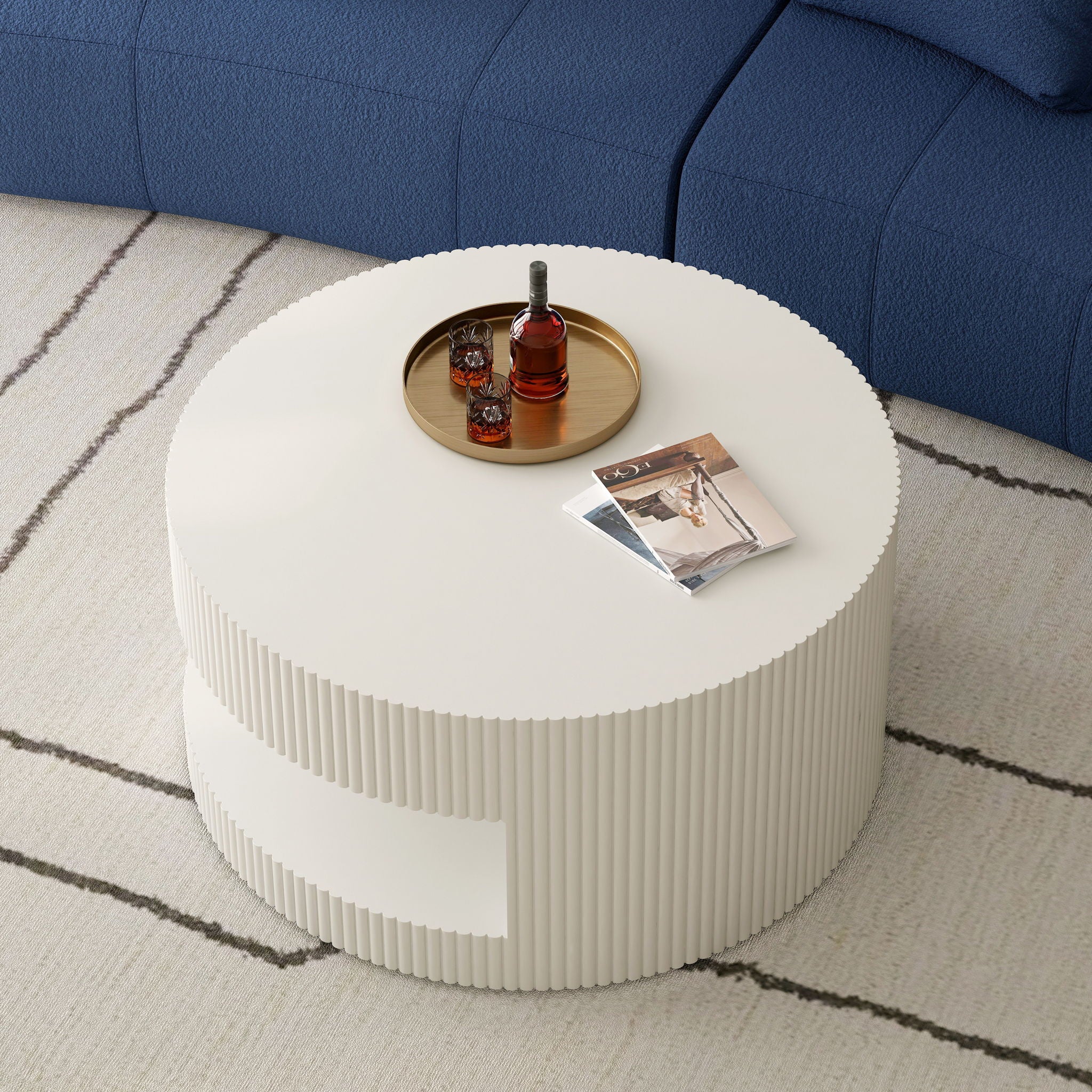 Round Coffee Table With Storage, Vertical Stripe Design