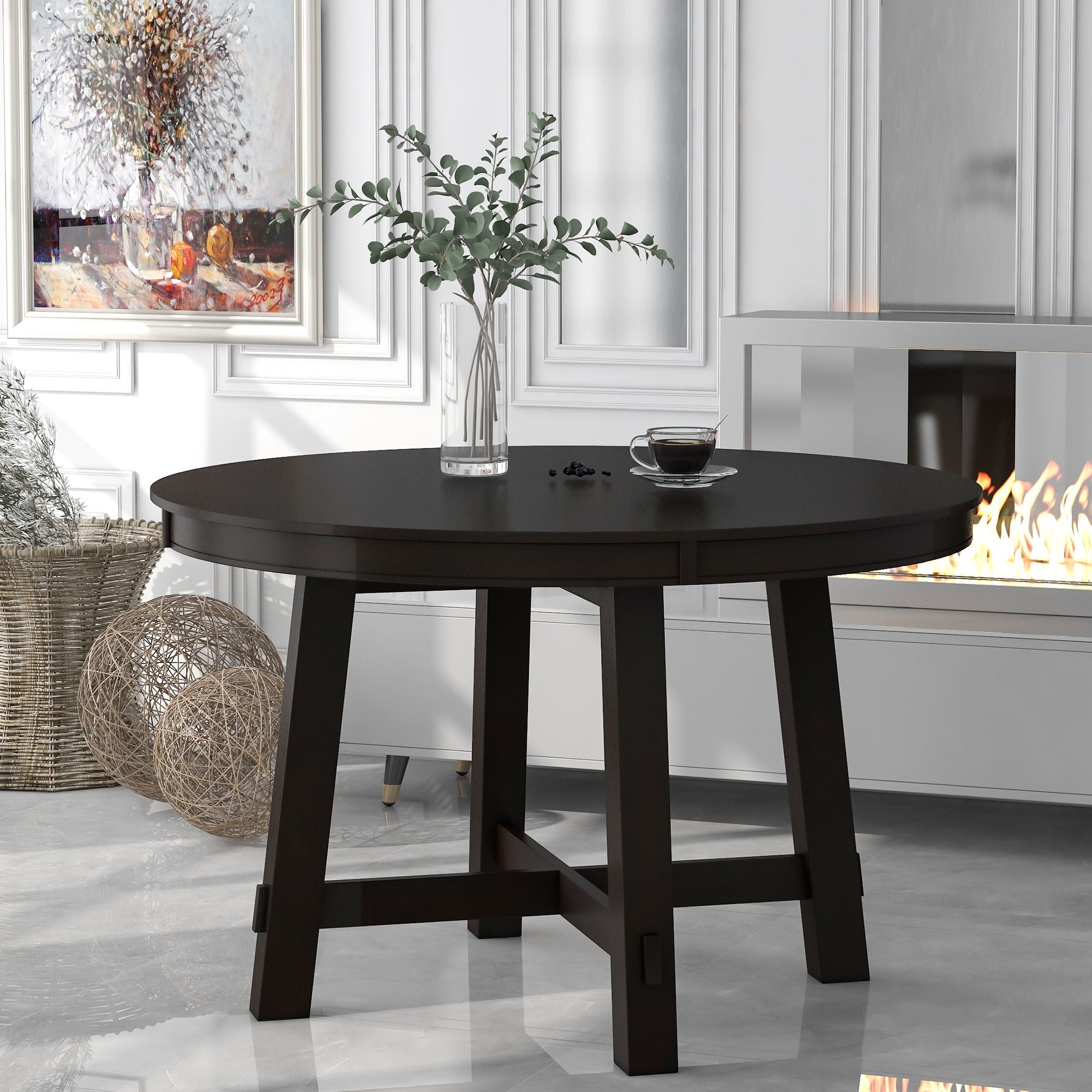 Gia - Round Extendable Dining Table With 16" Leaf Wood