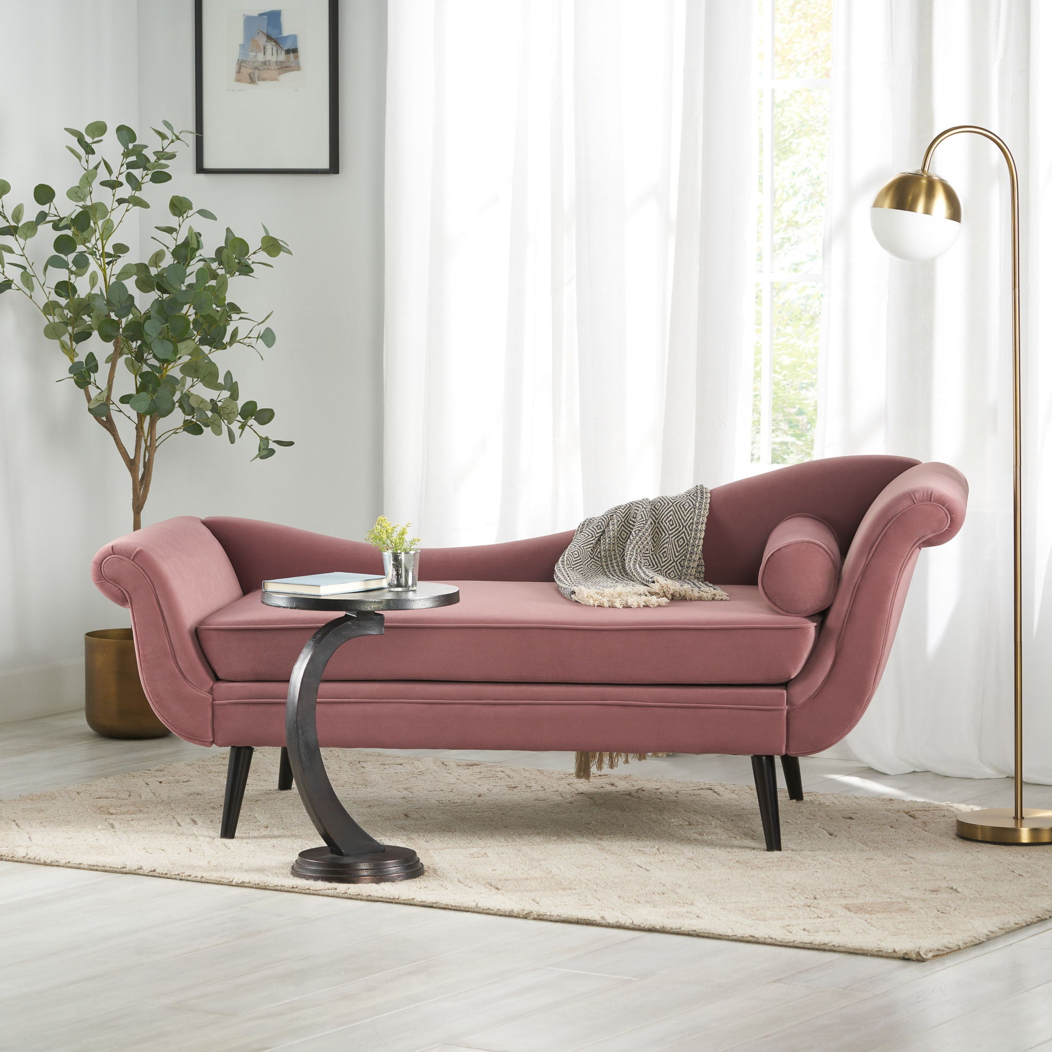 Auroral - Upholstered Chaise Lounge With Scrolled Arms And Tapered Legs