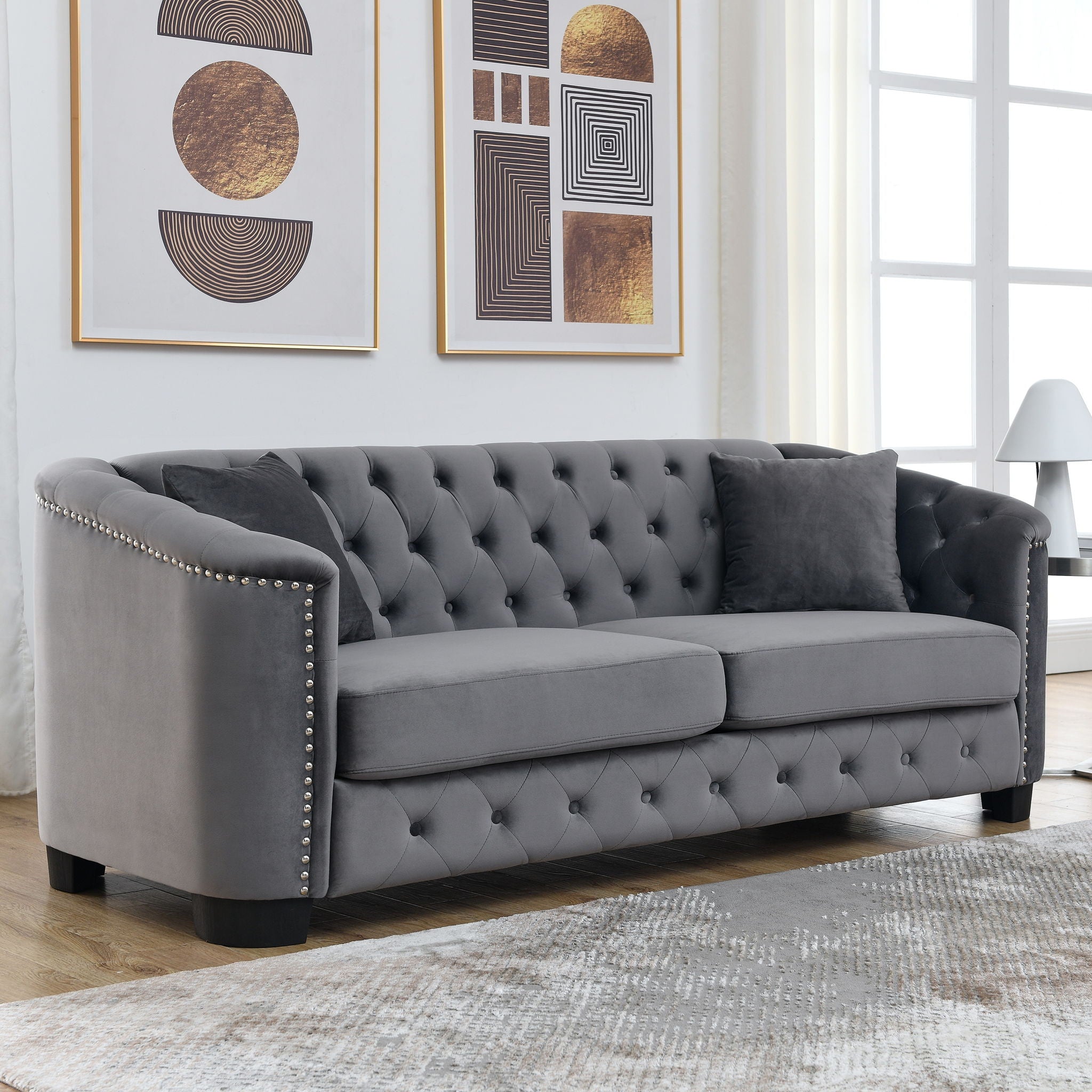 Modern Chesterfield Sofa With Tufted Backrest For Living Room