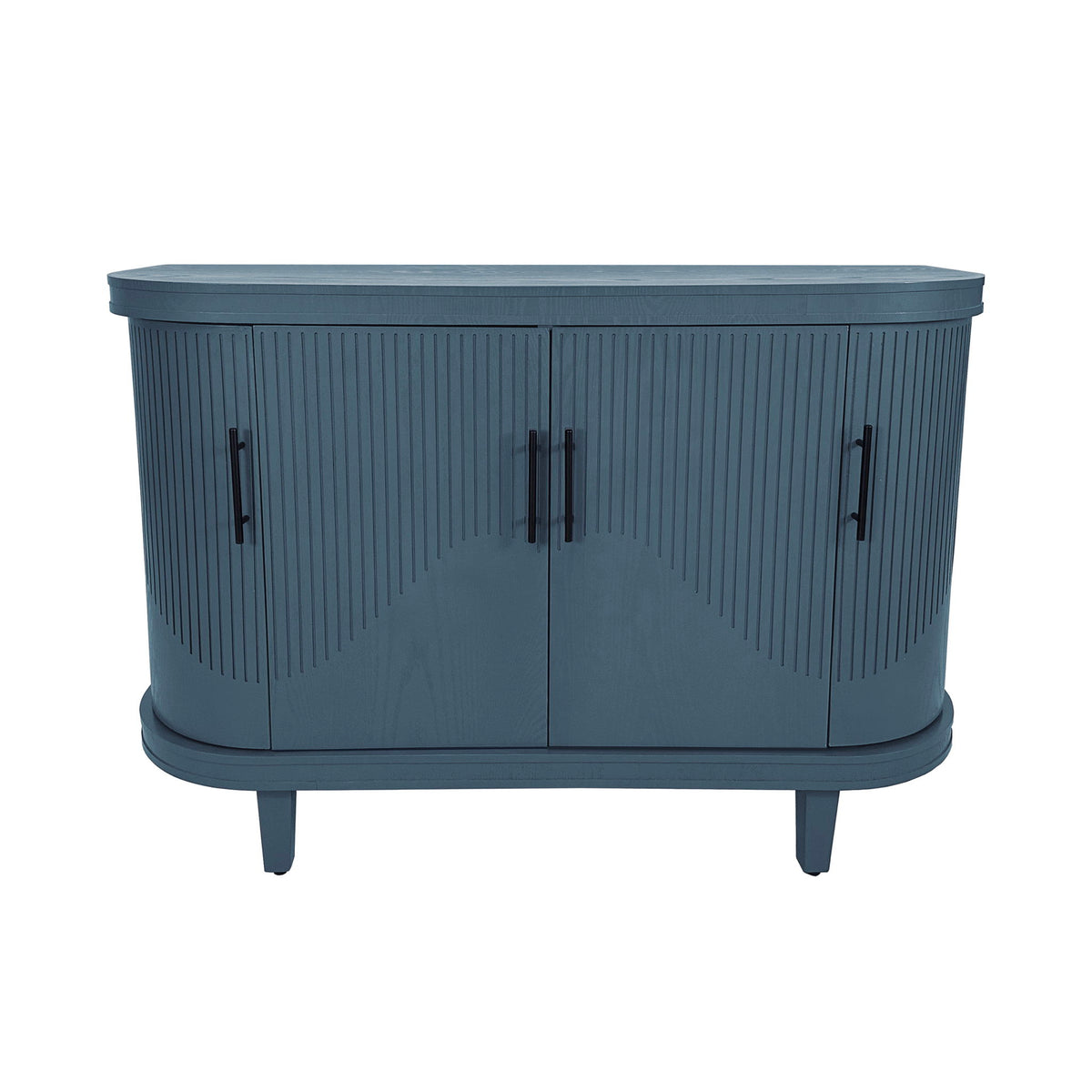 Curved Sideboard Wooden Console Table With 4 Doors And Adjustable Shelves For Living Room - Blue