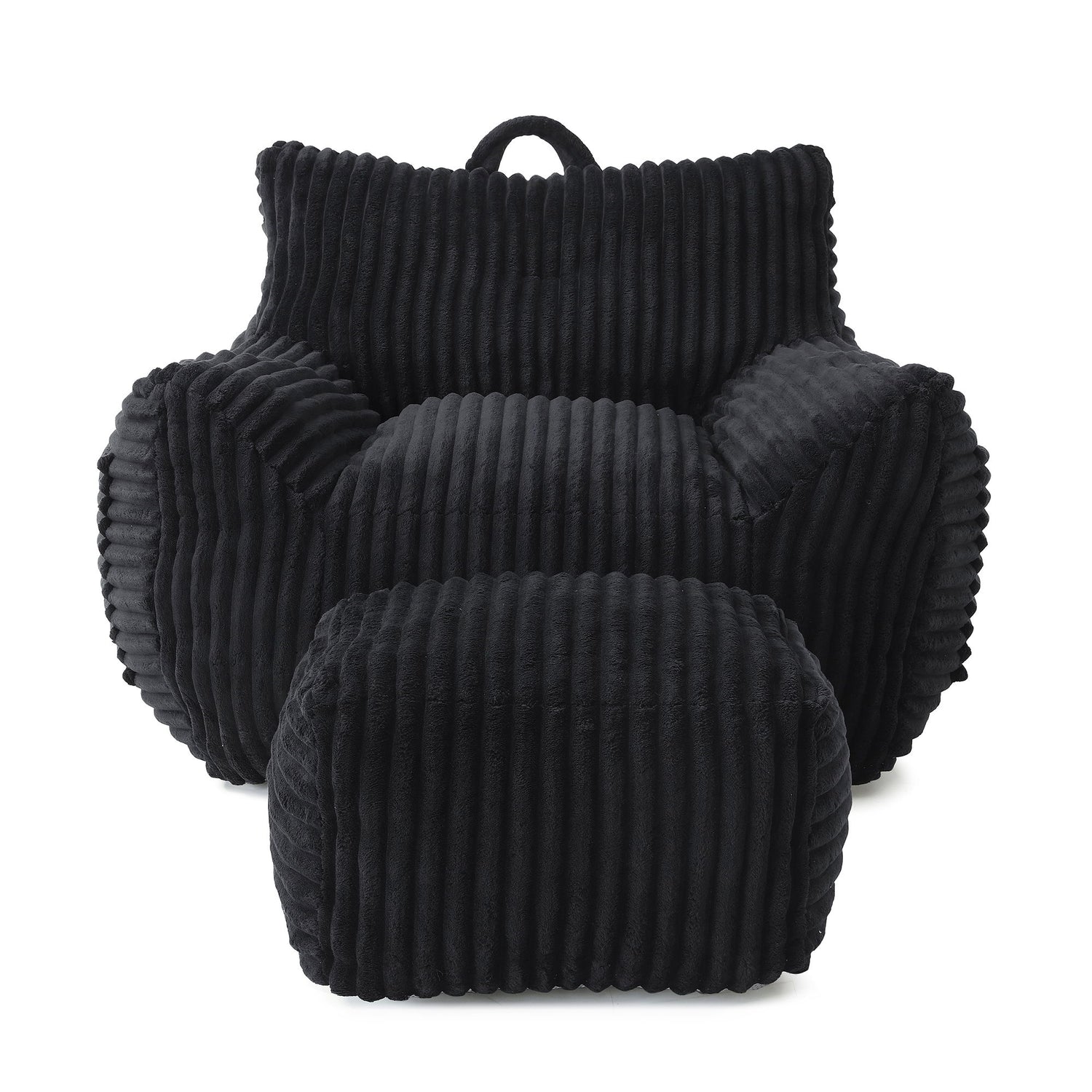 Giant Plush Bean Bag Chair With Armrests And Footstool