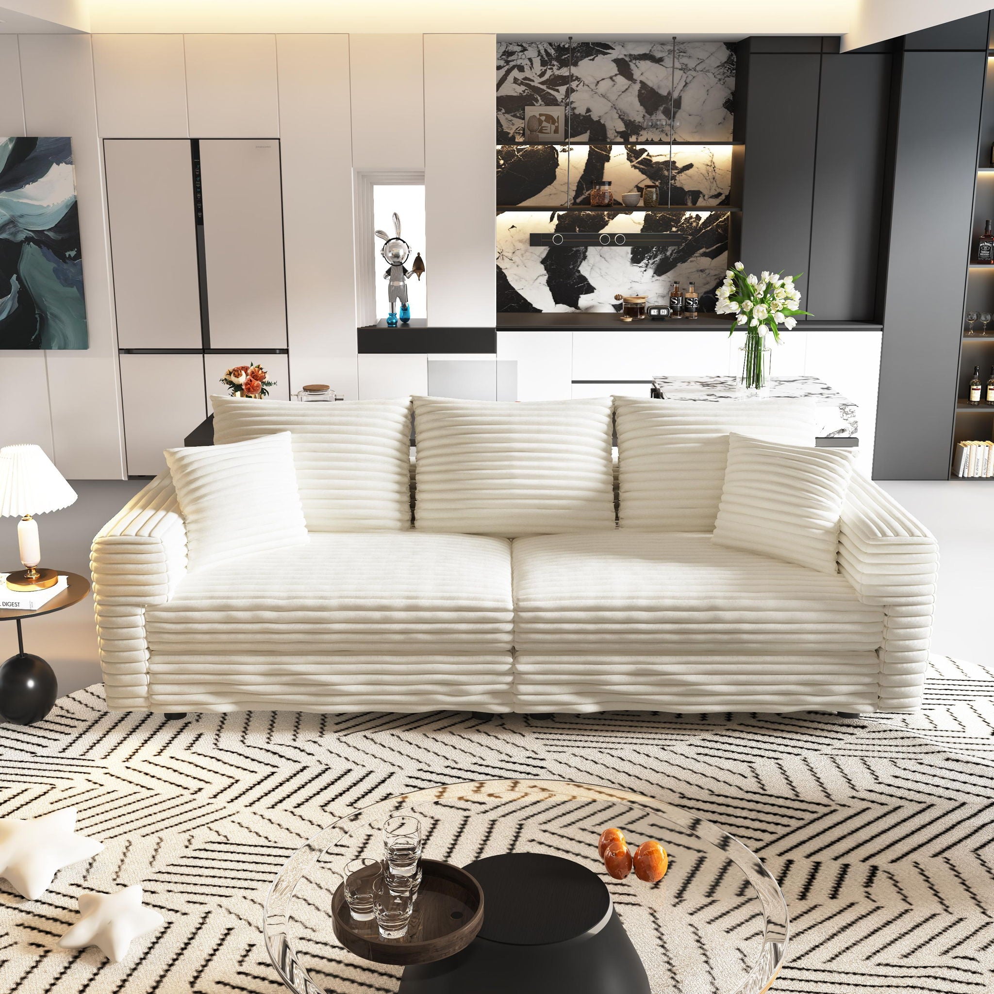 4 Seat Sofa, Modern Comfy Upholstered Sofa Cloud Couch, Deep Seat Couches With Soft Pillows