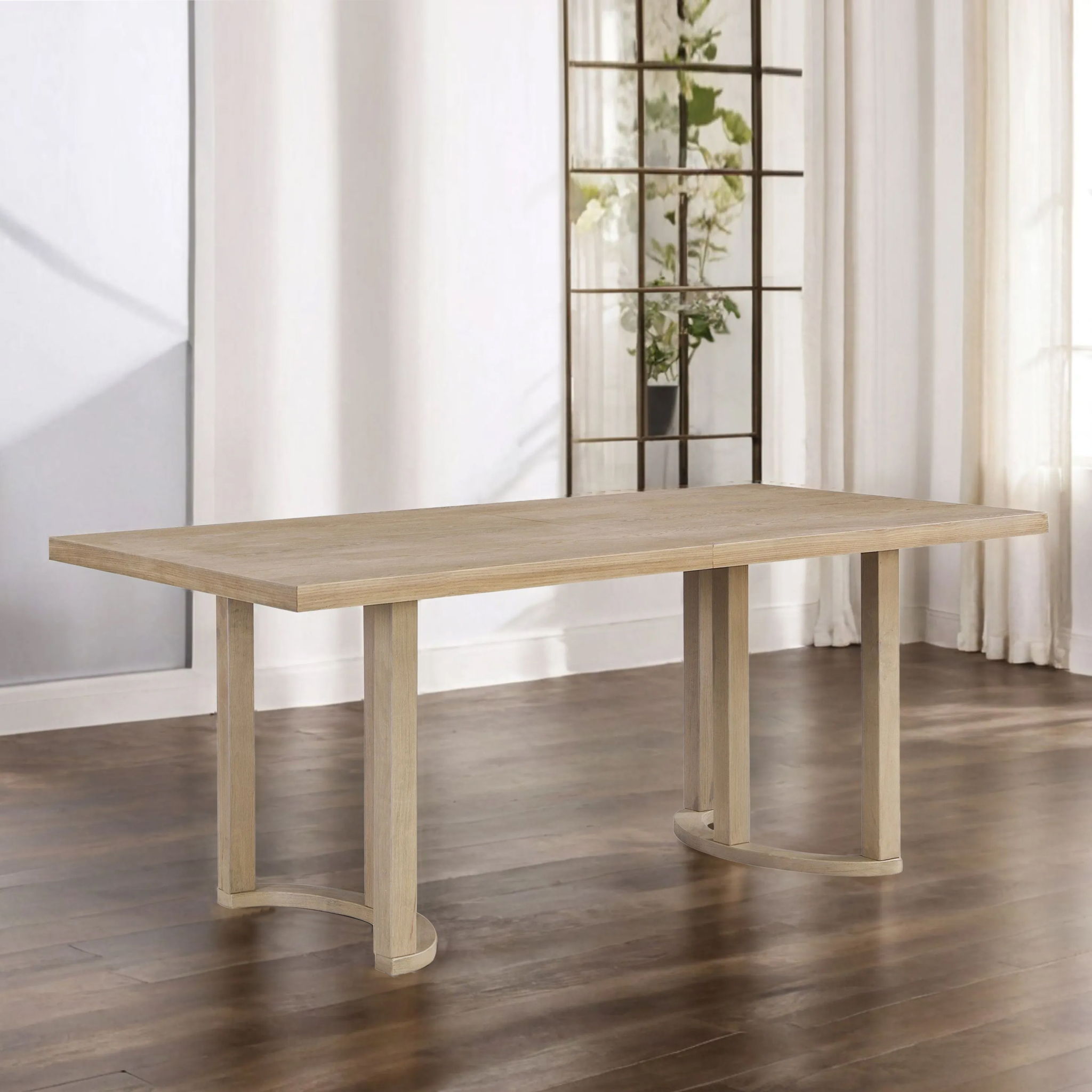 Contemporary 69 Inches Dining Table With U Shaped Trestle Base - Light Ash