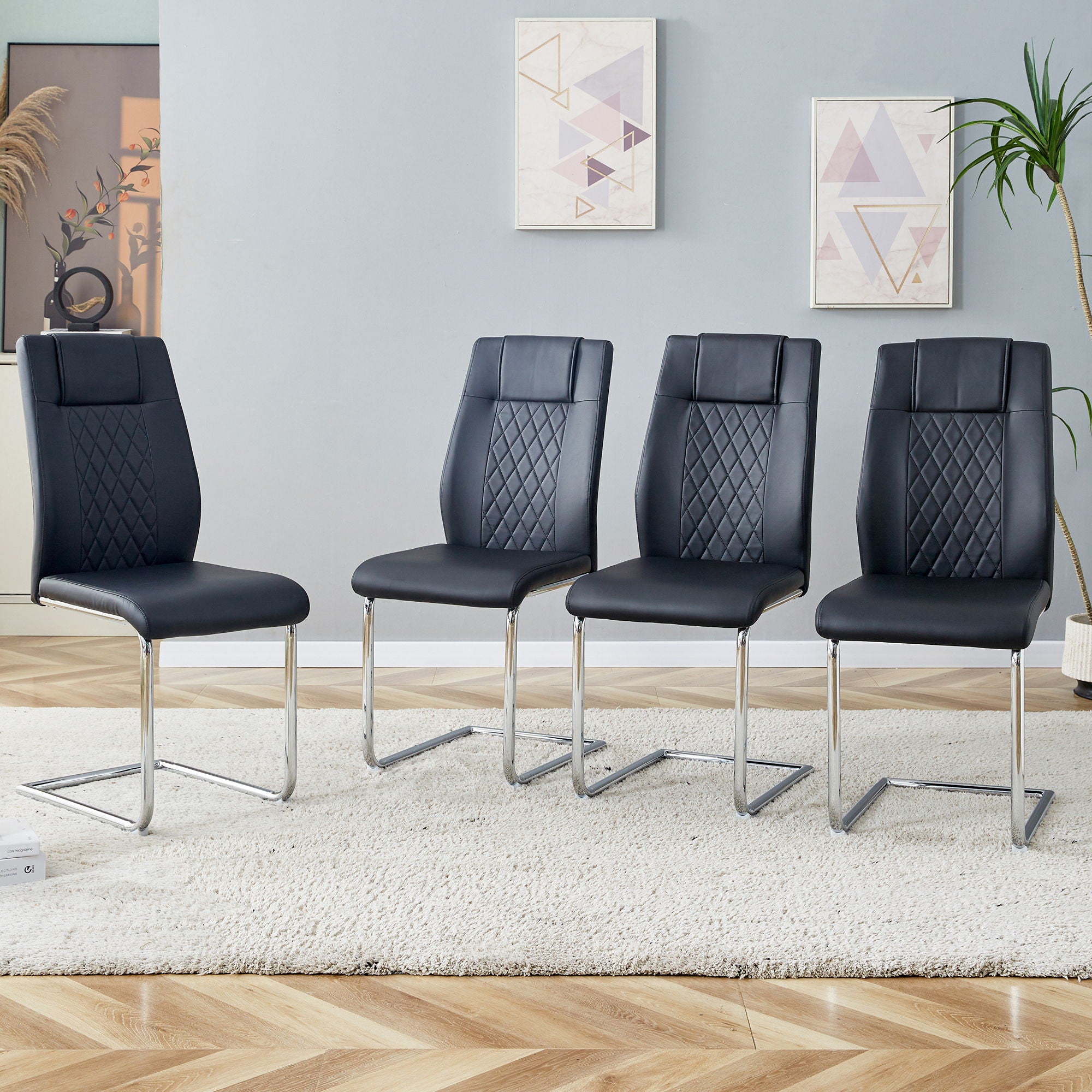 Modern Dining Chairs With Padded Seat, Metal Legs