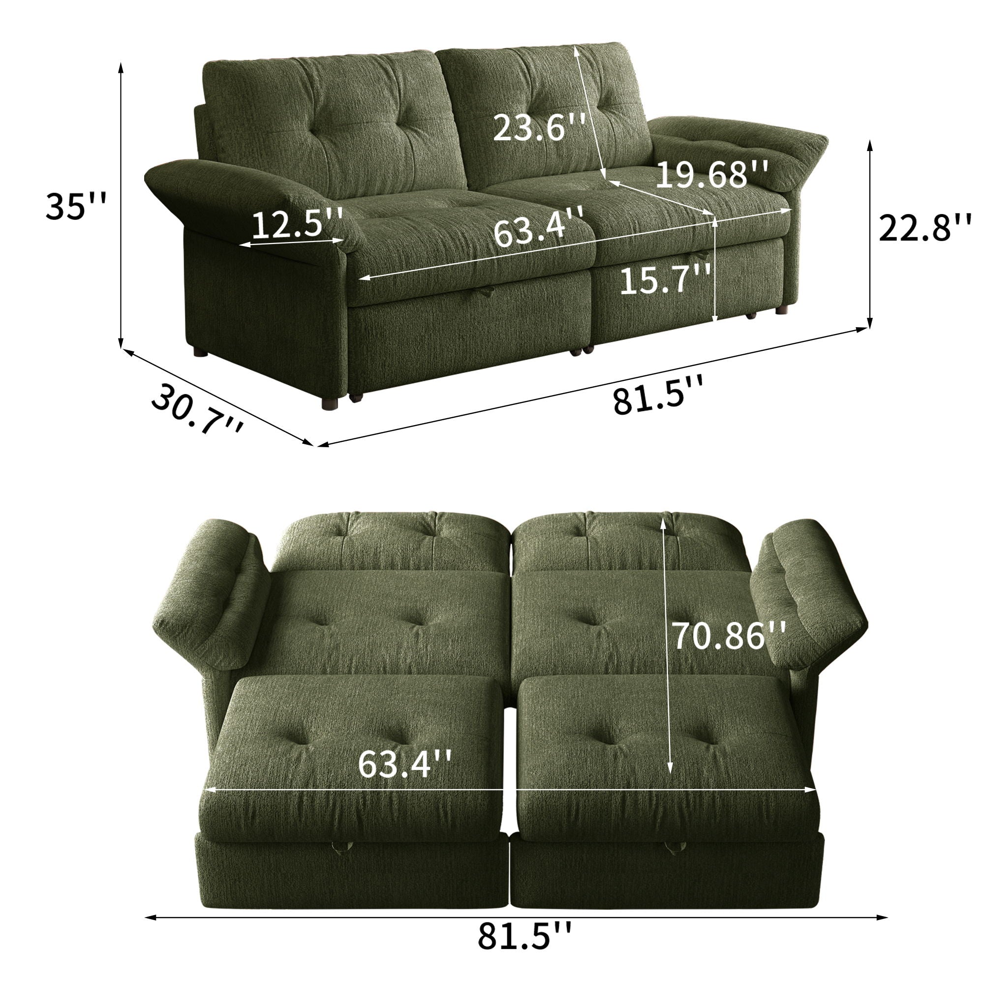 Sofa Bed, 2 In 1 Design For Living Rooms
