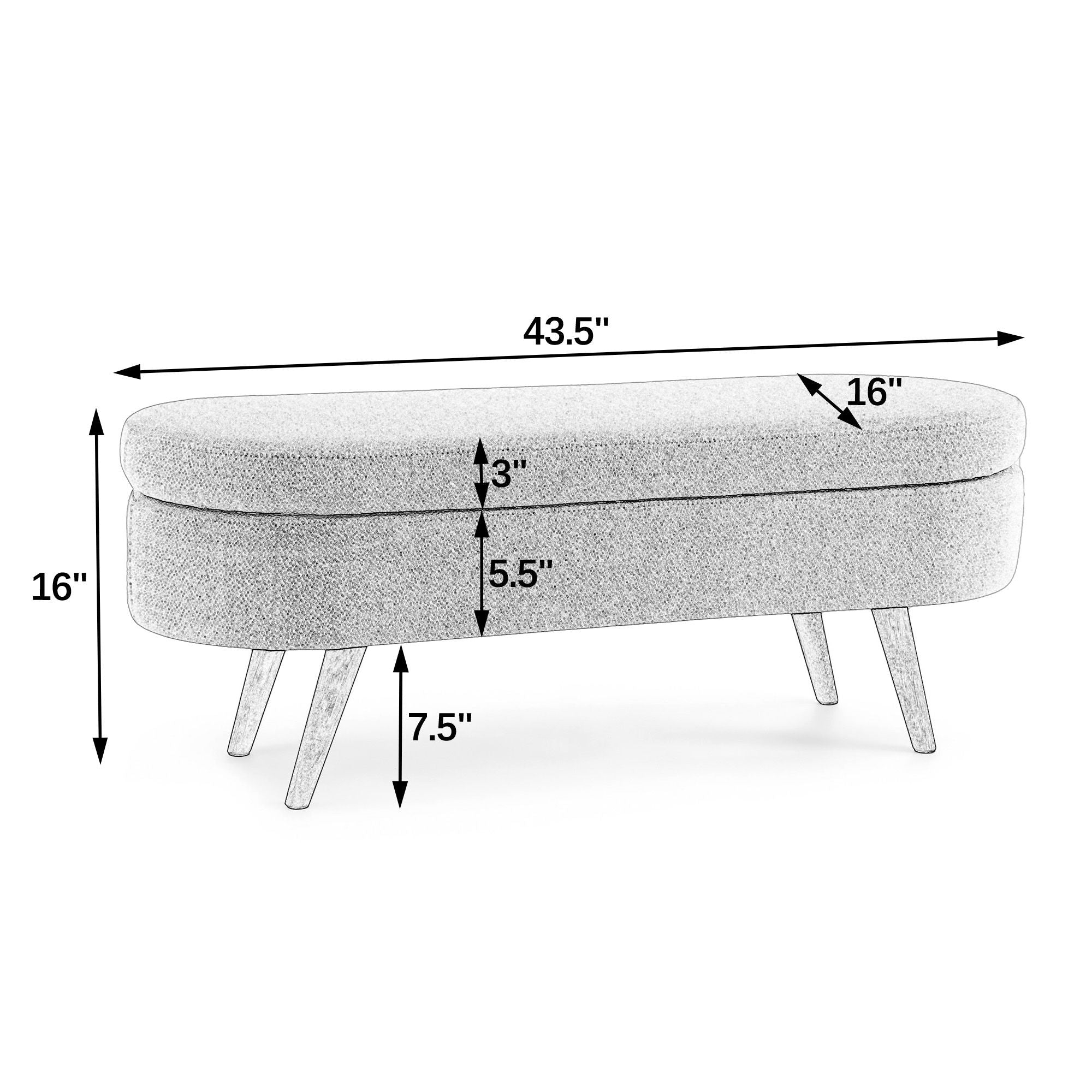 Ottoman Oval Storage Bench With Rubber Wood Legs