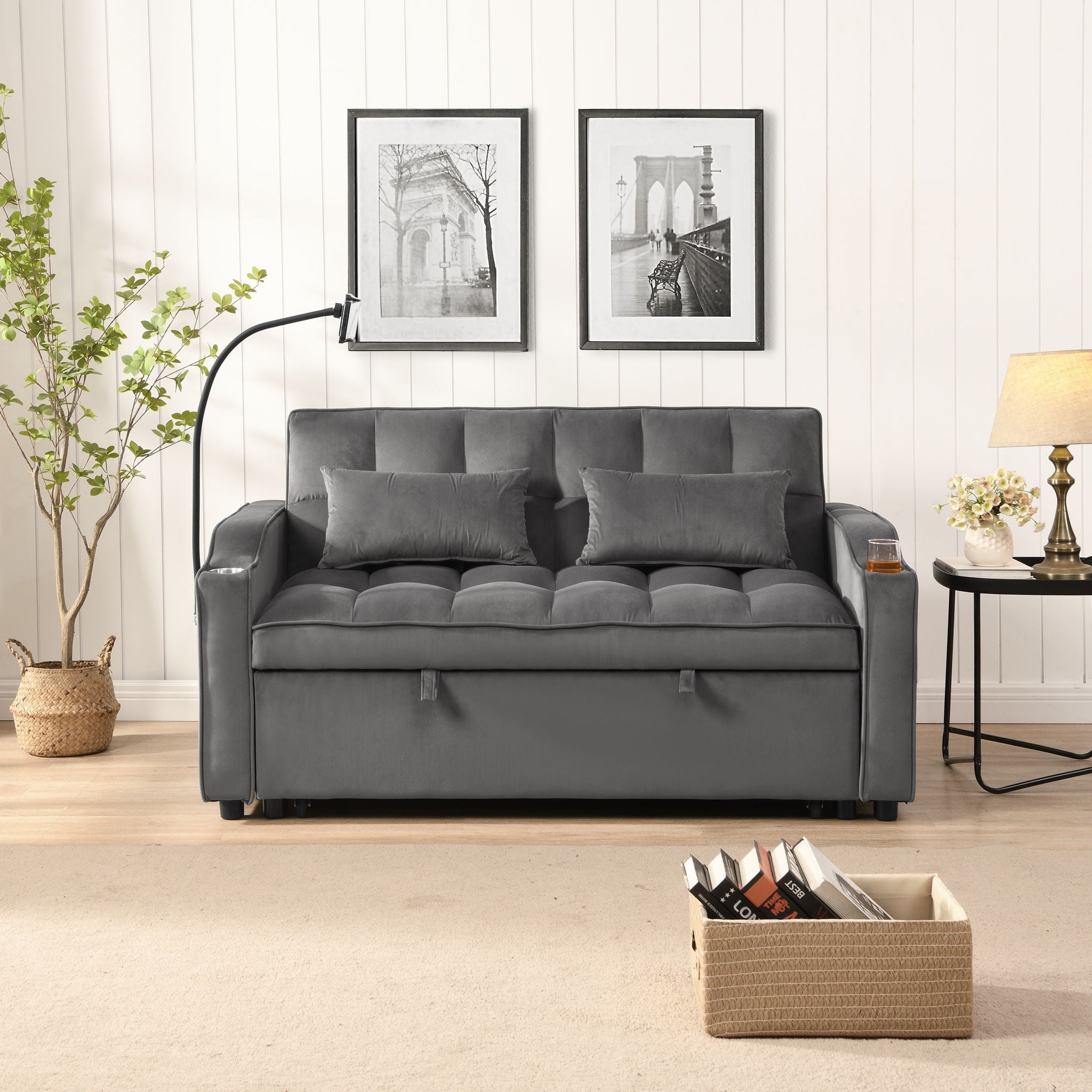 Sofa Bed With Trundle For Small Rooms - Dark Gray