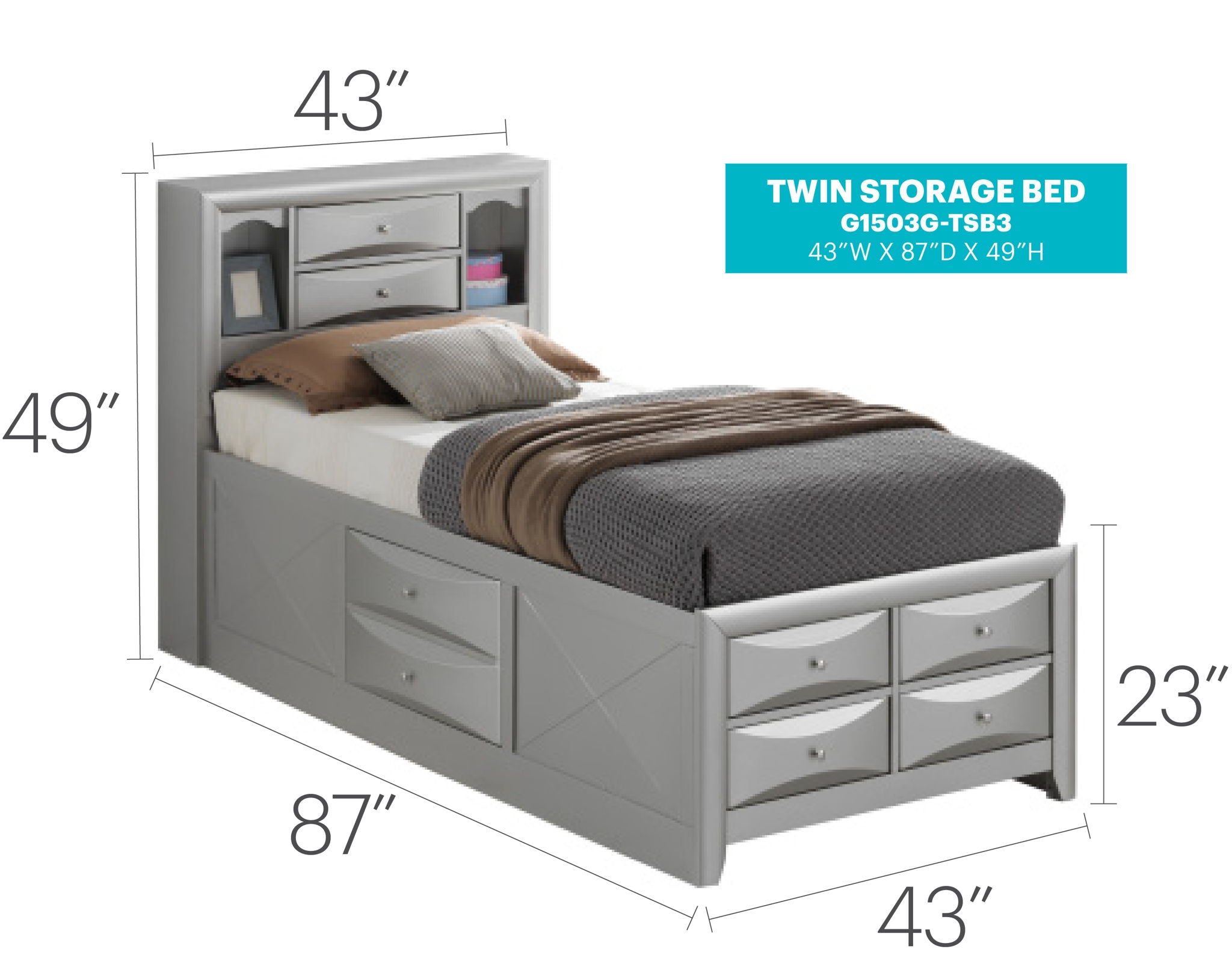 Modern Design Storage Bed With Bookcase Headboard
