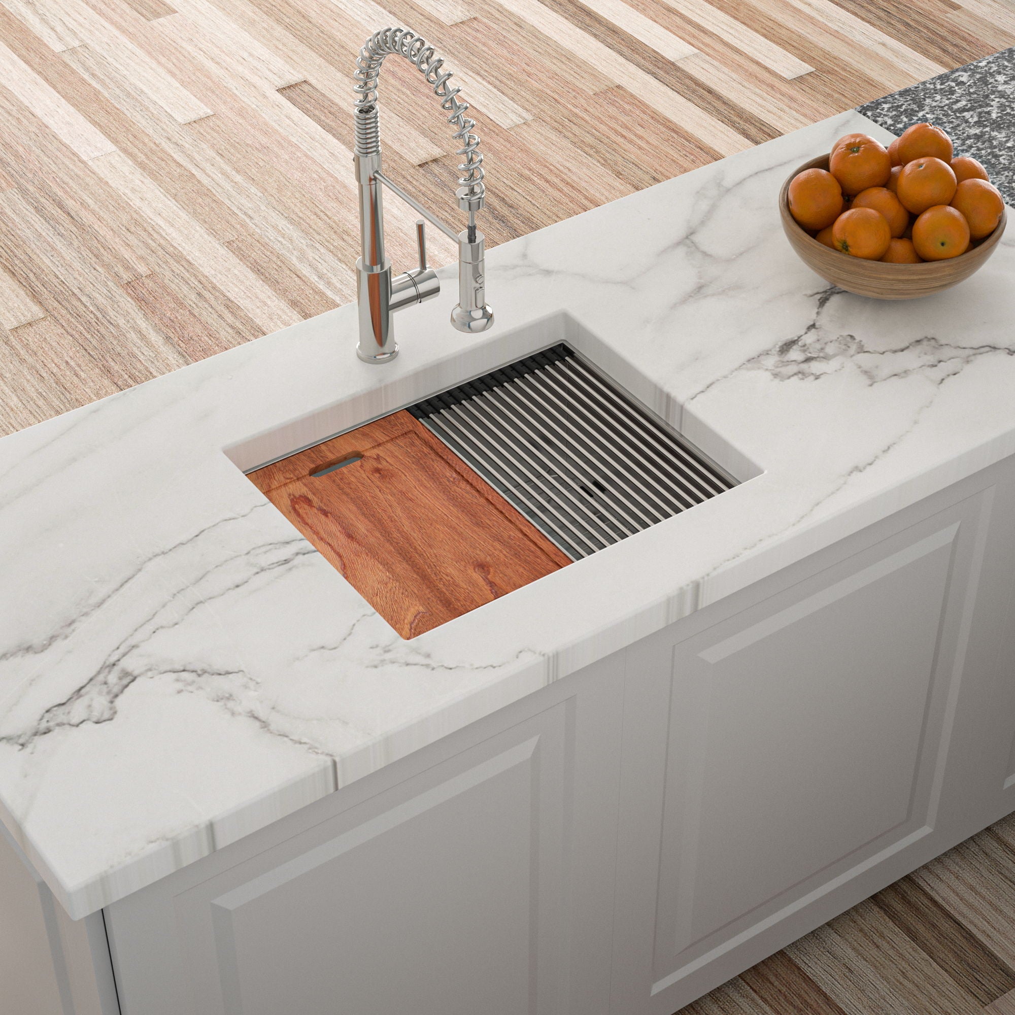 Single Bowl, Undermount Workstation, Kitchen Sink With Accessories