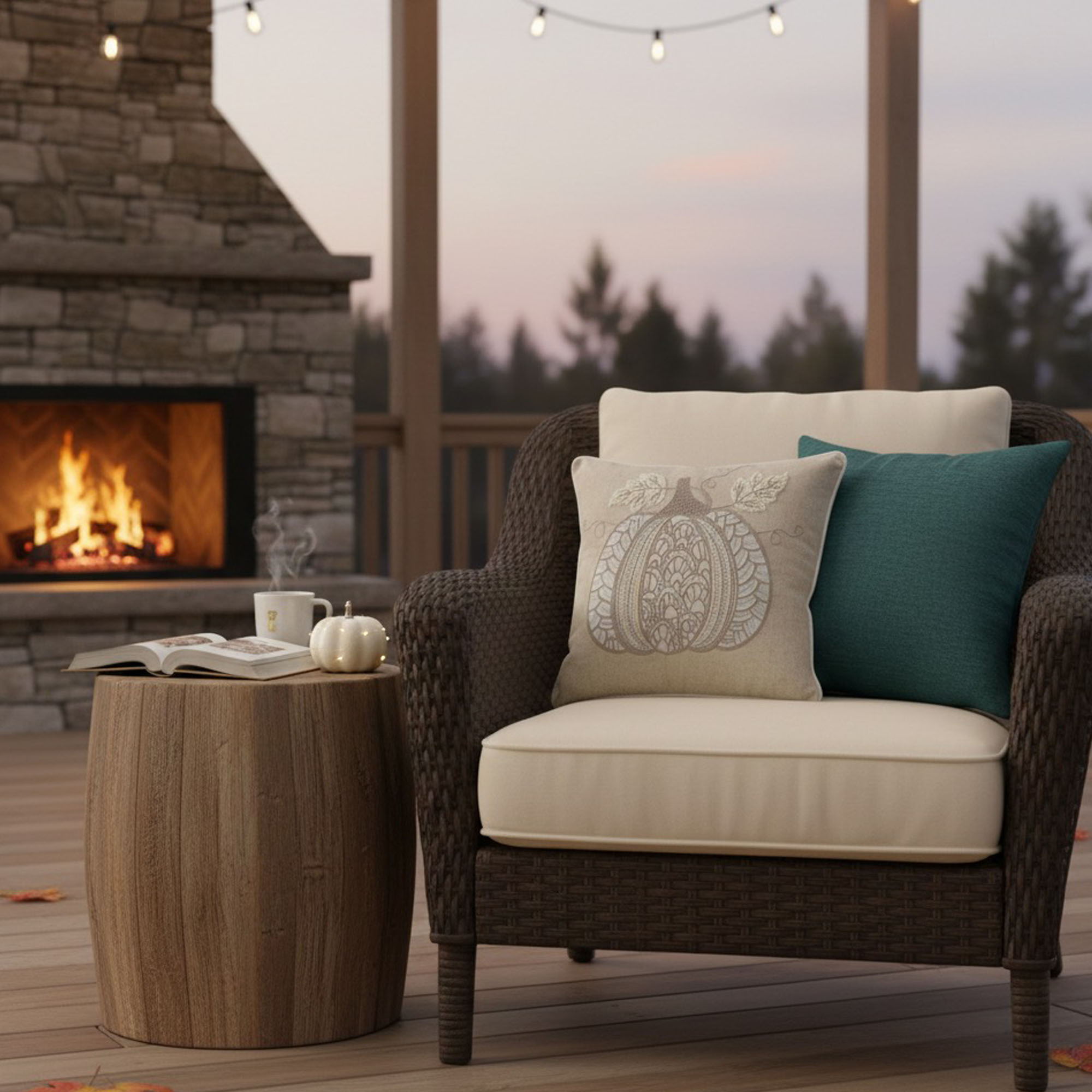 Lace Embroidered Pumpkin Throw Pillow - Natural