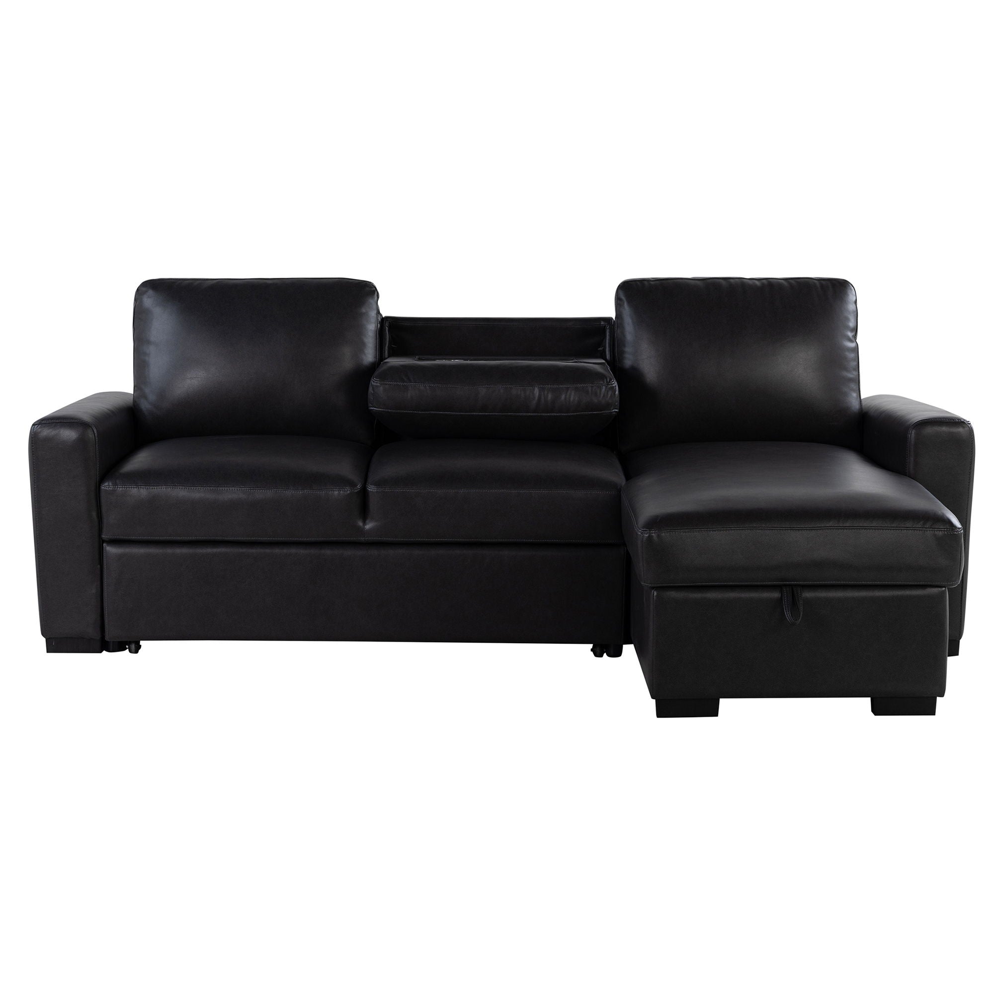 Montero - Sofa With Pull Out Bed, Drop Down Table, USB And Cup Holders, Storage Chaise - Charcoal Black