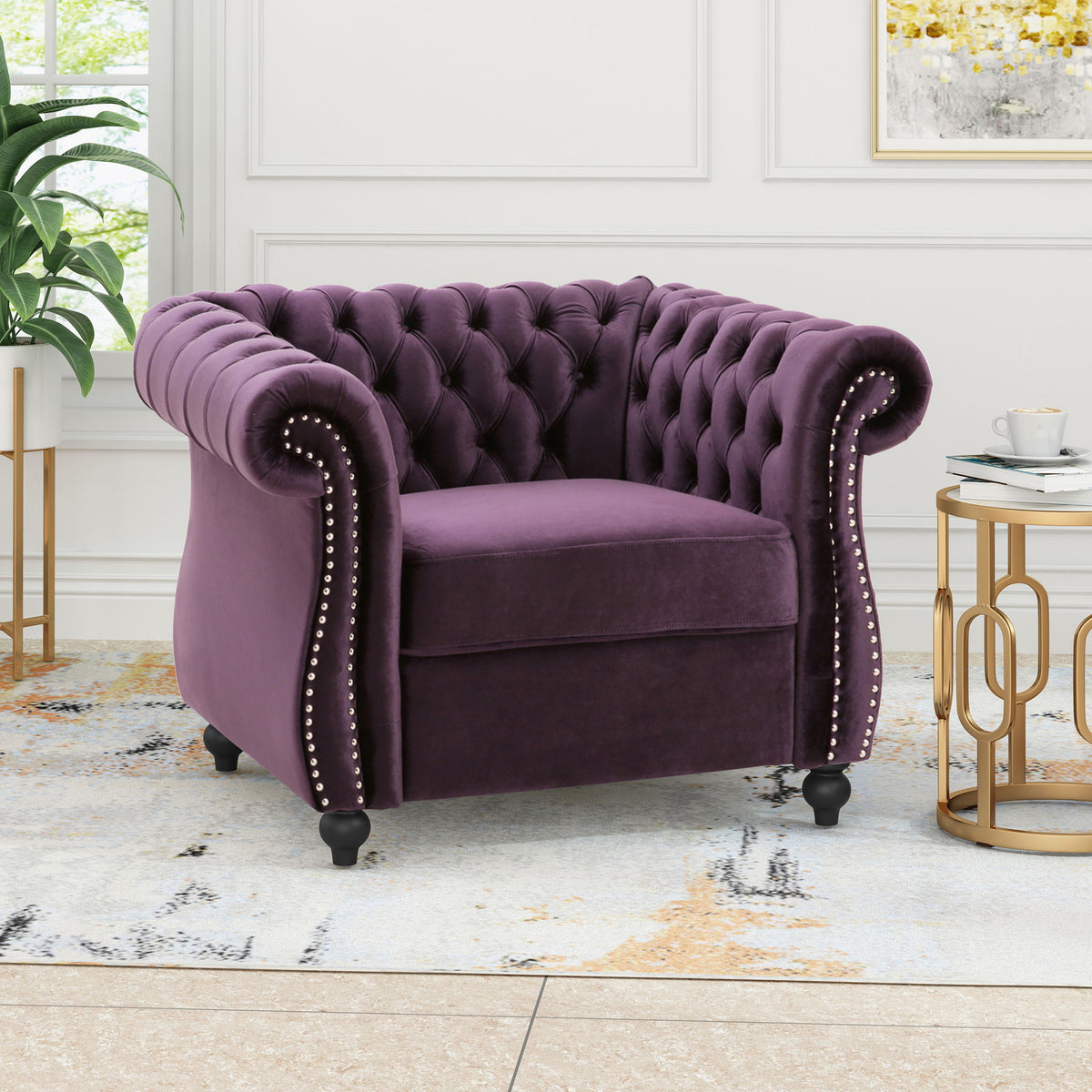 Nexuson - Upholstered Chesterfield Chair With Deep Tufted And Nailhead Trim