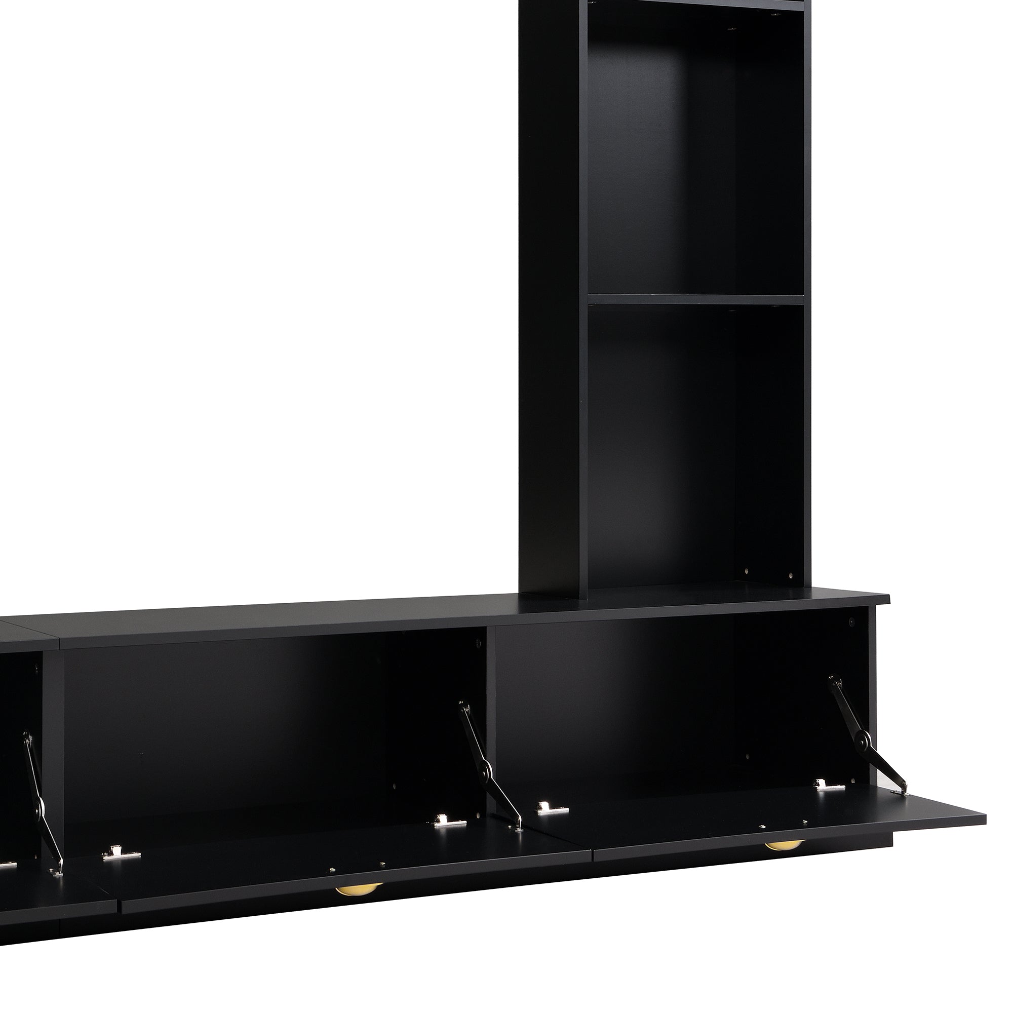 Large Wall Unit Entertainment Center with Bookshelves for TVs Up to 78" Modern TV Console with Cabinets and Open Shelves, 4-in-1 TV Stand with Golden Handles, Black, 104.2&