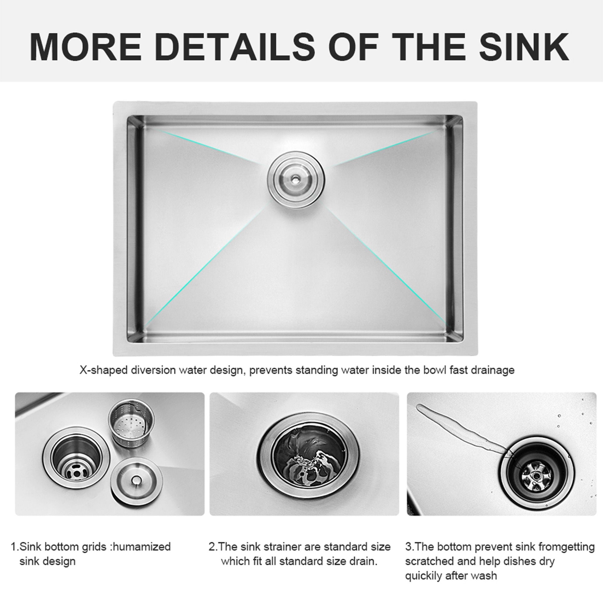 Modern Undermount Stainless Steel Kitchen Sink 16 Gauge, Deep Single Bowl