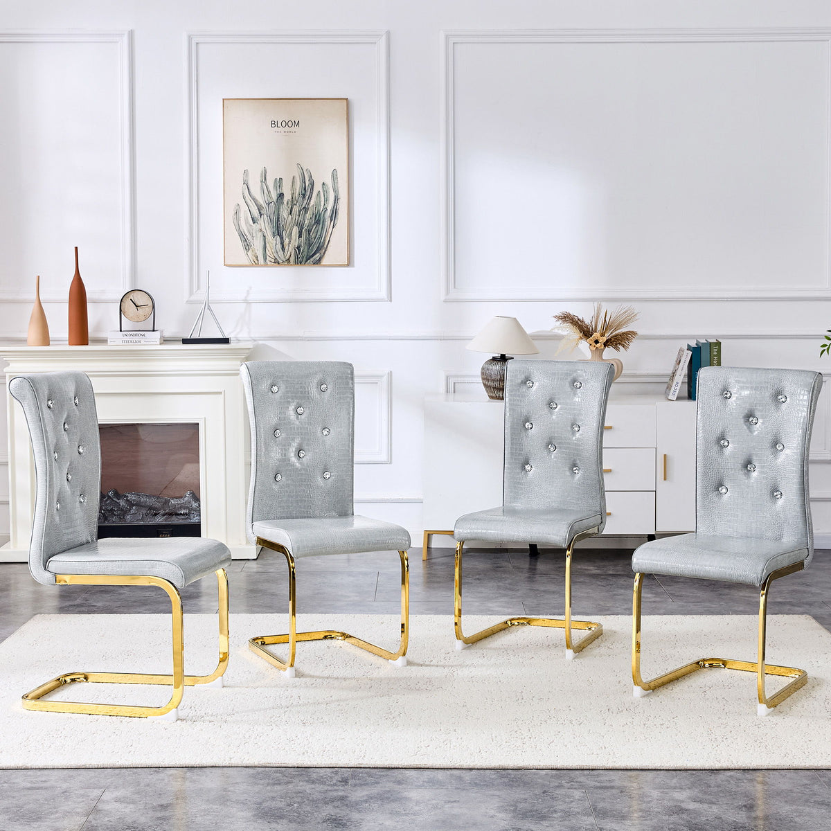 Elegant Design Alligator Skin Upholstered Dining Chairs