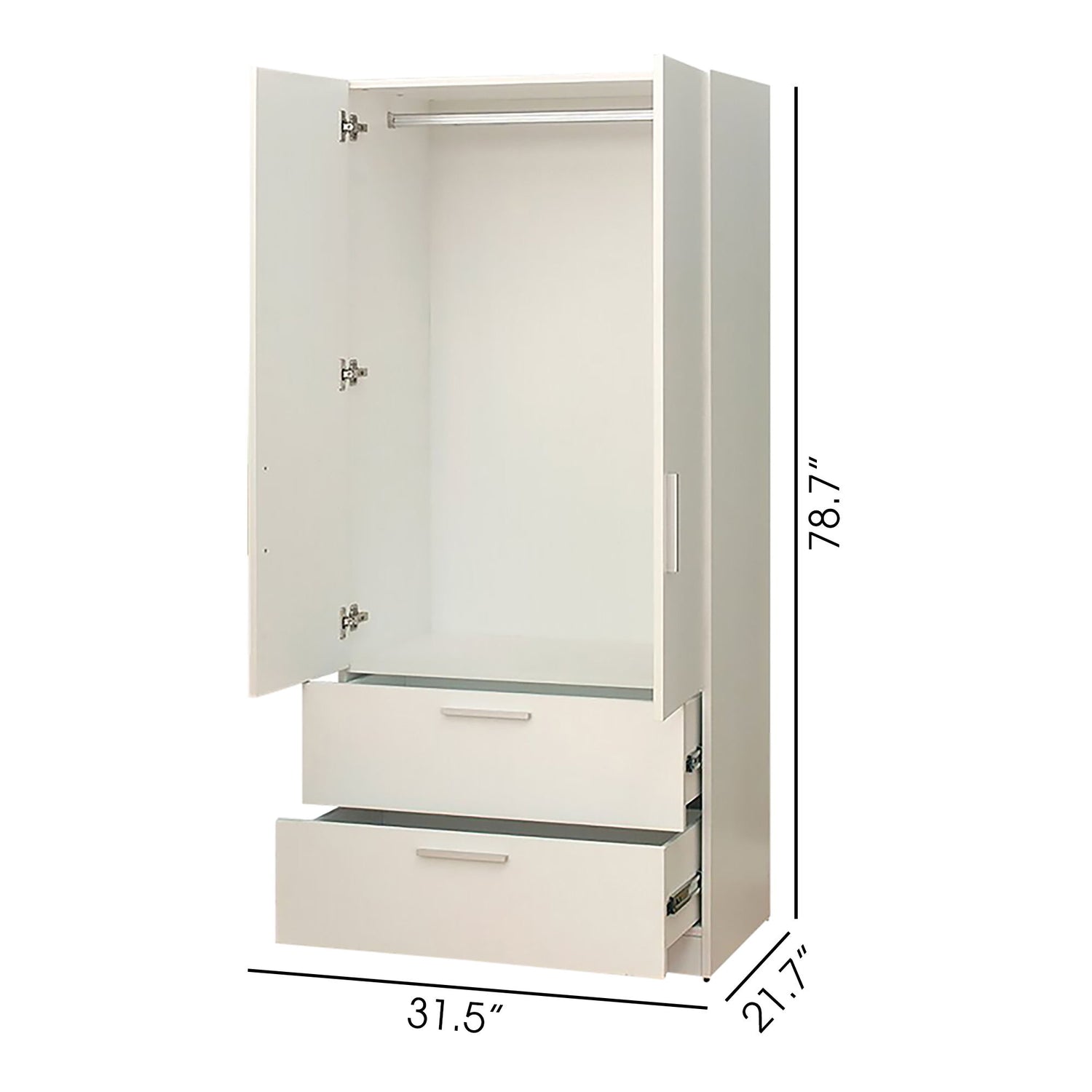 Emma - 2 Door Wood Closet With 2 Drawers And Hanging Bars - White