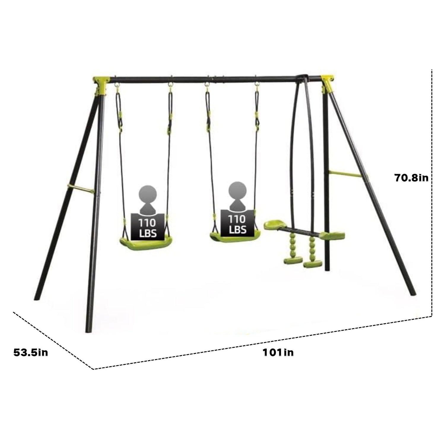 Xns008 Interesting Triple Children Metal Safe Swing Set 440Lbs For Outdoor Playground Three Seat Swing For Age 3+ - Green / Black