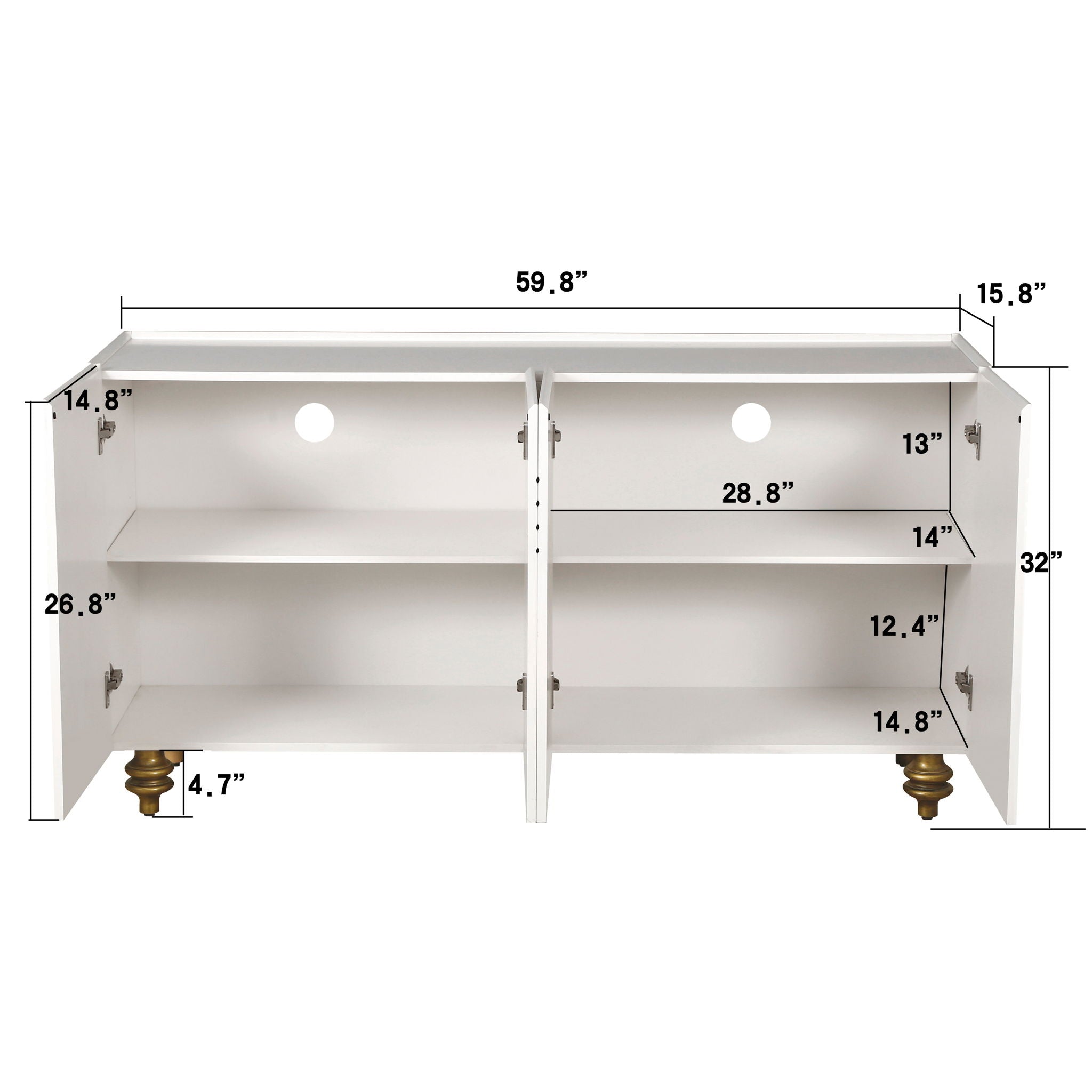Modern Fluted Sideboard Buffet With Storage, Curve Element, 4 Doors With Adjustable Shelves
