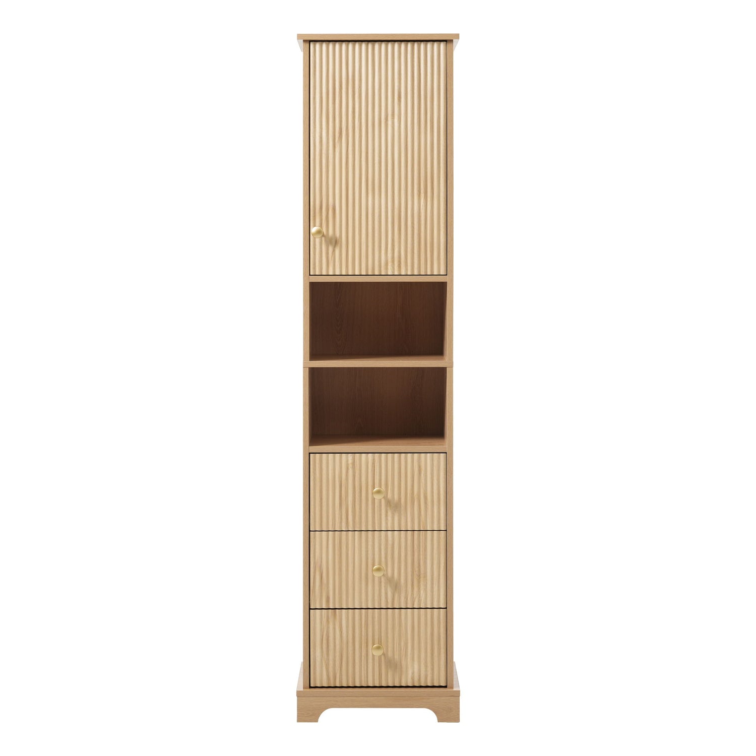 Tall Bathroom Cabinet With 1 Door, 3 Drawers, Open Storage - Wood