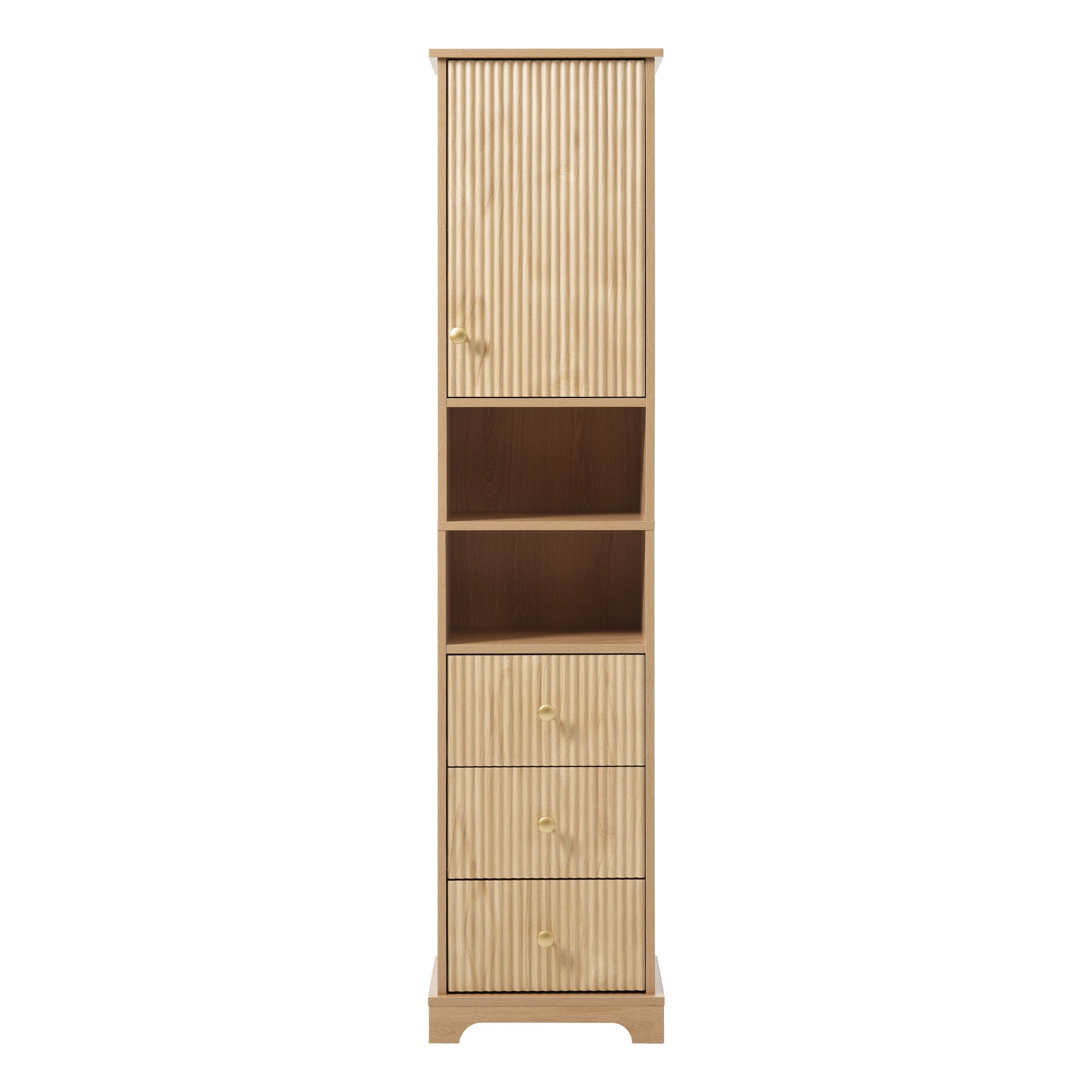 Tall Bathroom Cabinet With 1 Door, 3 Drawers, Open Storage - Wood