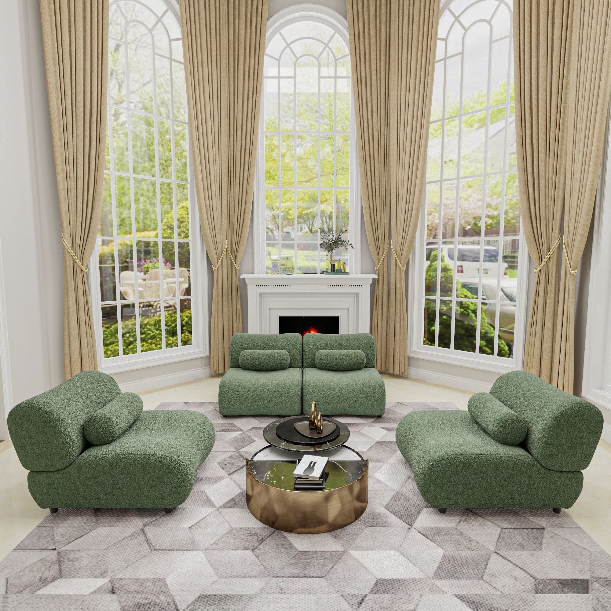 Modern L-Shaped Modular Sofa Set High Comfort Chenille Fabric