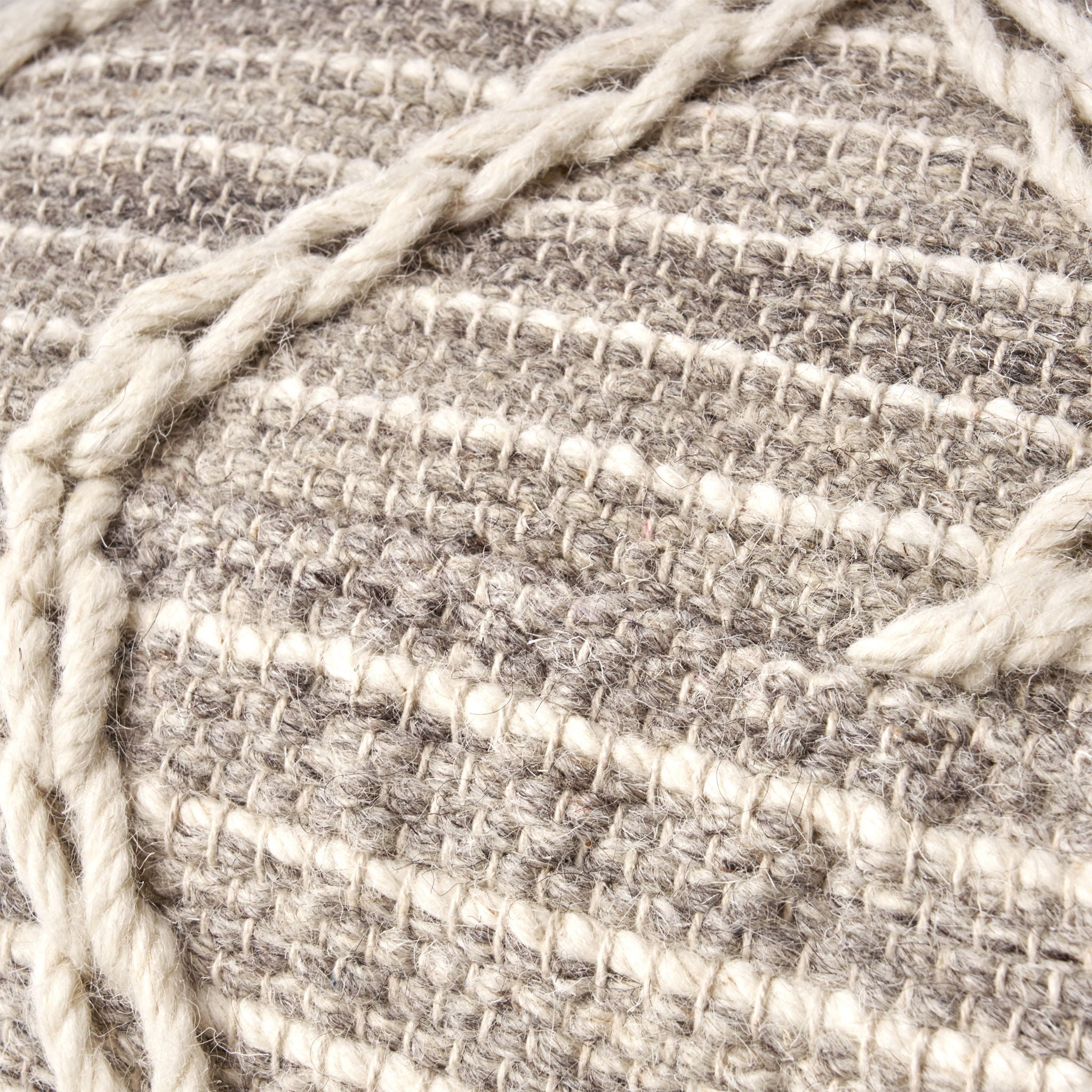 Modern Wool Rope Square Pouf Ottoman Floor Cushion - Gray / Ivory