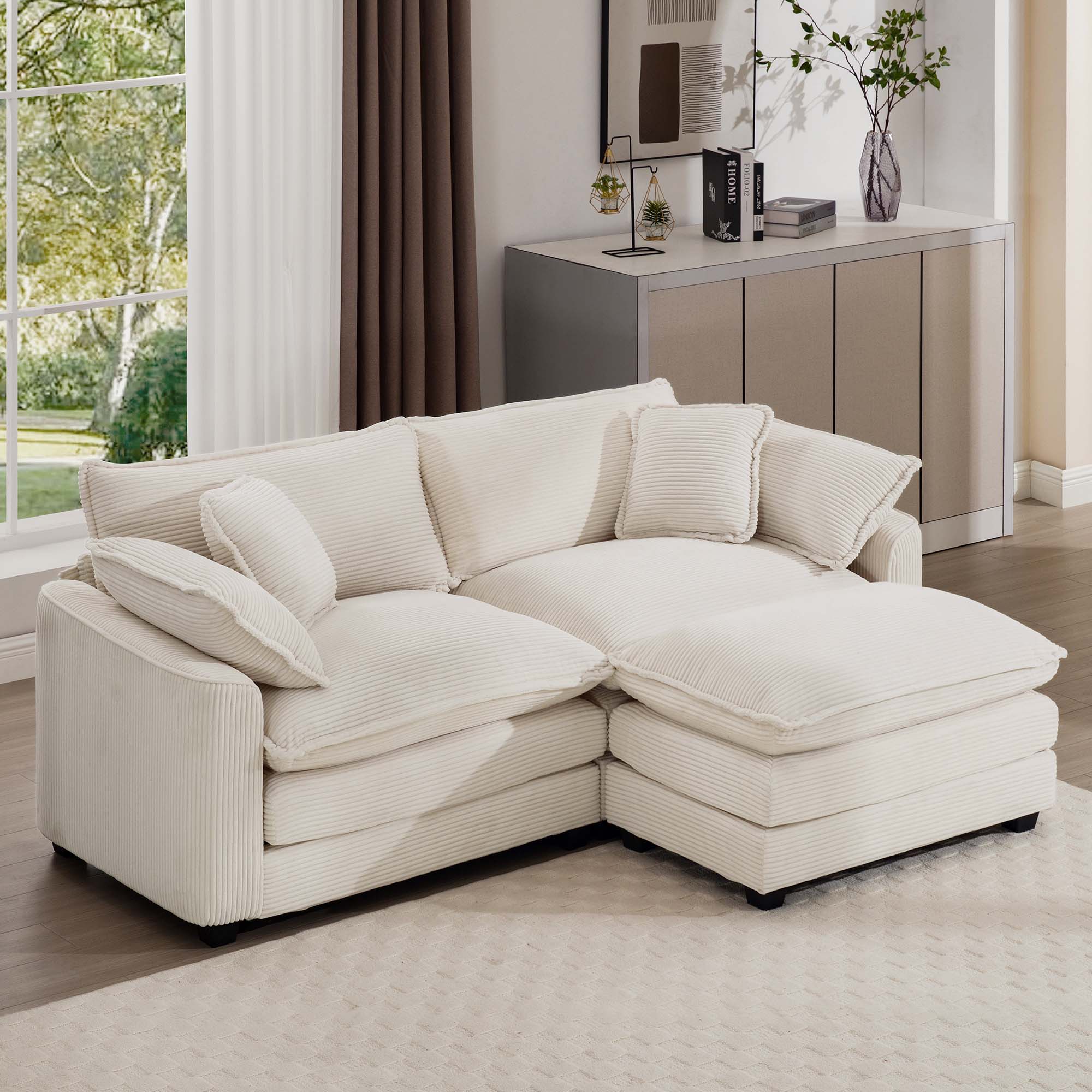 Modern Oversized Modular Cushion Sofa With Ottoman, Low Back, Deep Seating Sofa Set