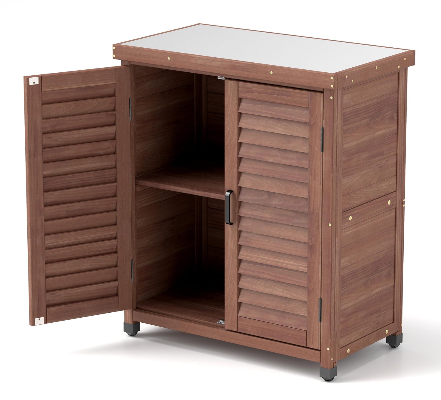 Potting Bench With Storage Cabinet And Metal Table Top For Outdoor