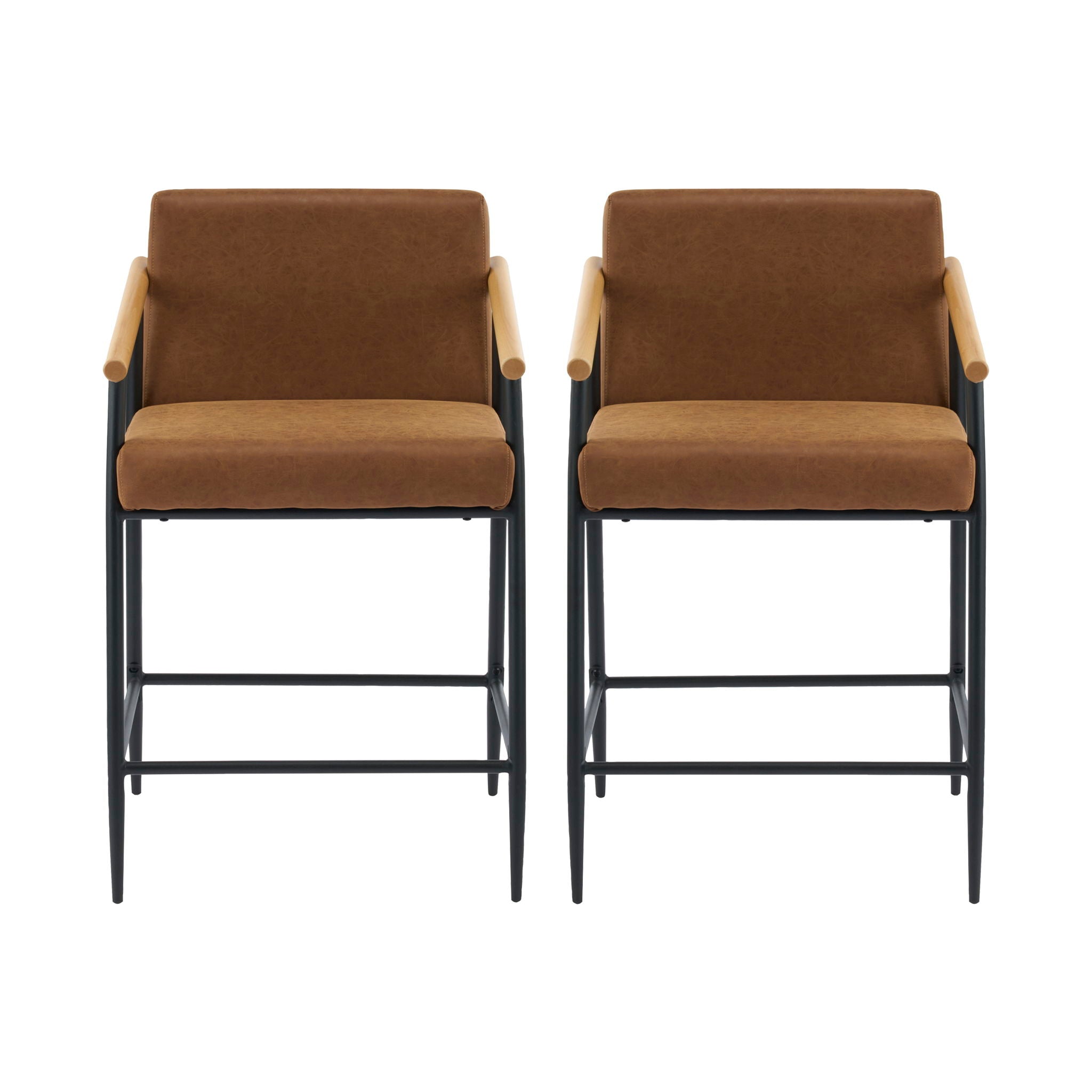 Mid Century Modern Counter Stool Set With Iron Frame