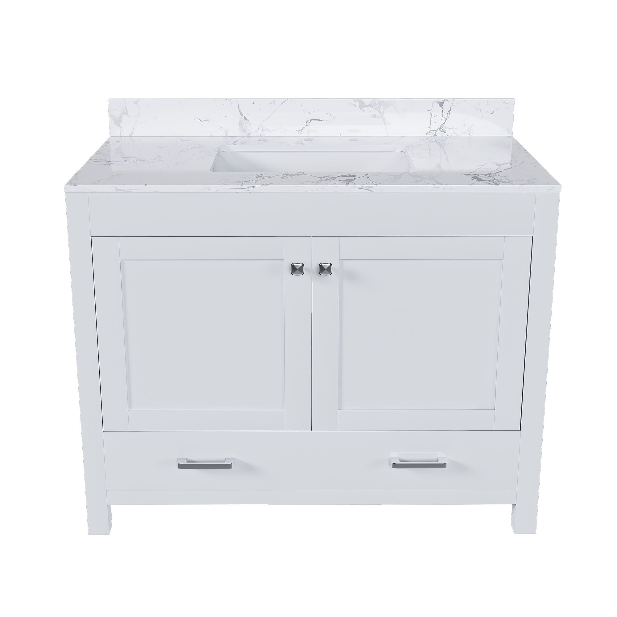 43" Bathroom Vanity With Artificial Marble Carrara Top Set, Multi Functional Bathroom Cabinet With Doors And Drawer - White