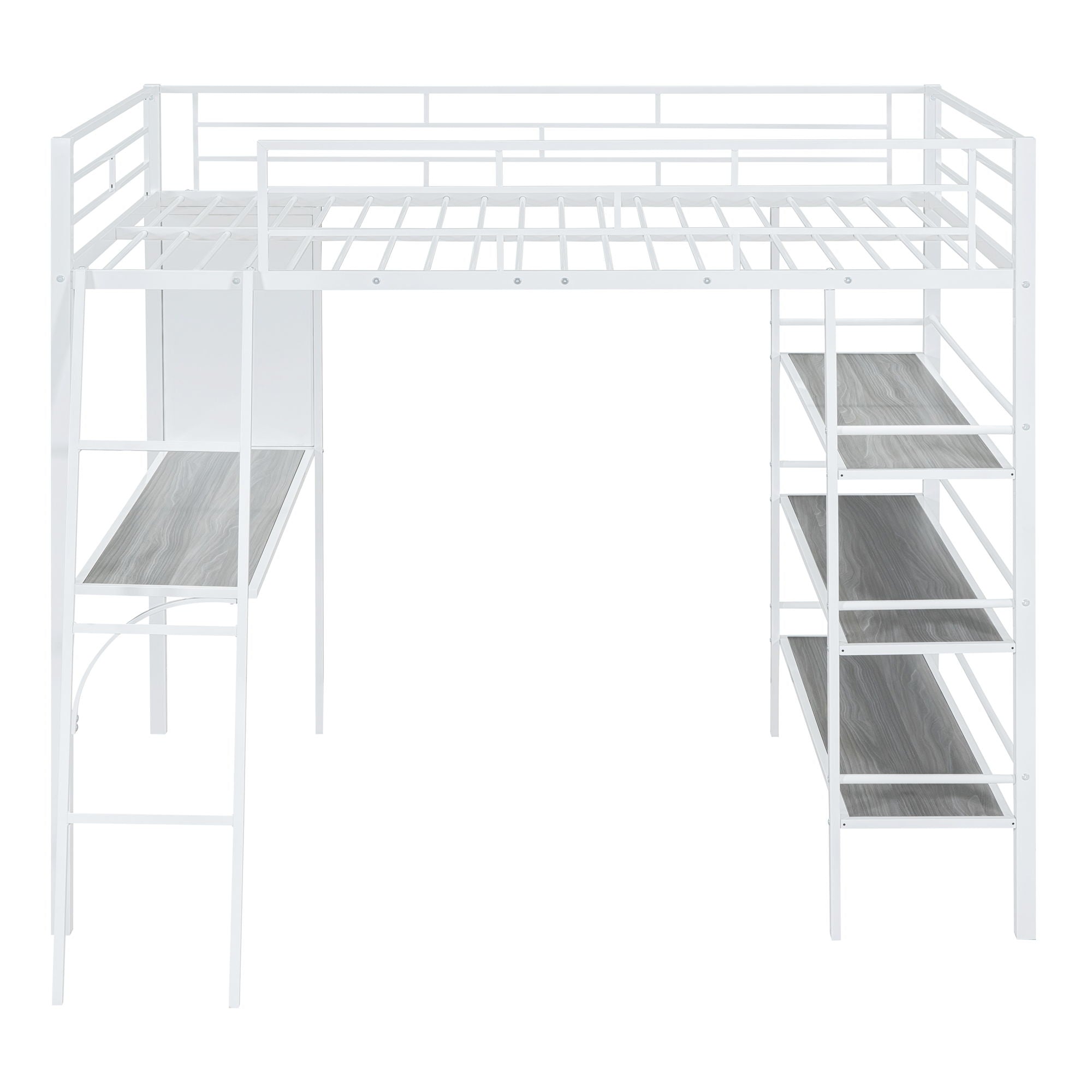 Bed With 3 Layers Of Shelves And Desk, Stylish Frame Bed