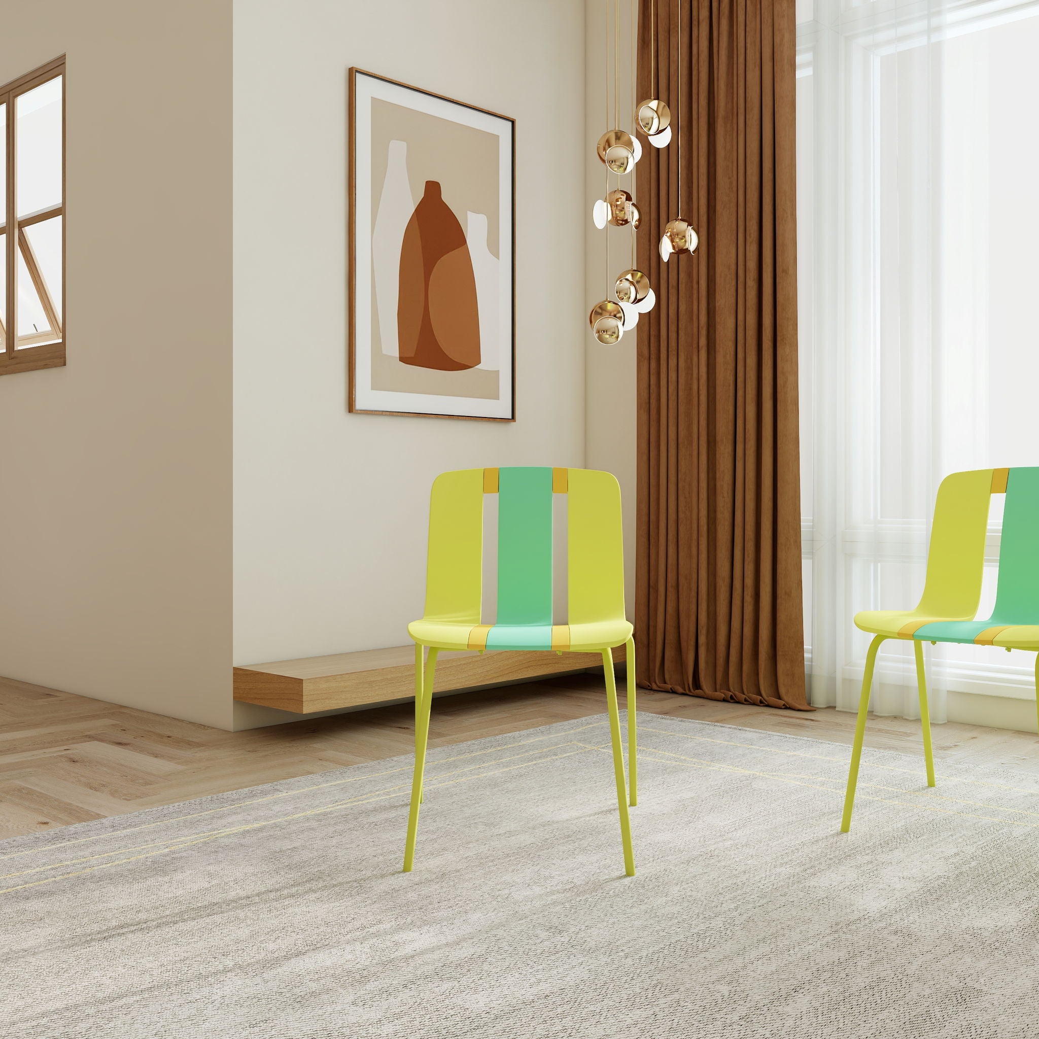 Modern Striped Blocking Single Chairs, Waterproof And Fade Resistant (Set of 4)