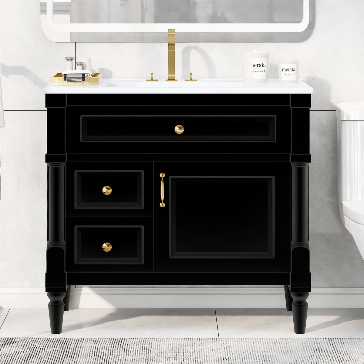 Freestanding Bathroom Vanity With Sink, Adjustable Shelf, Flip Drawer