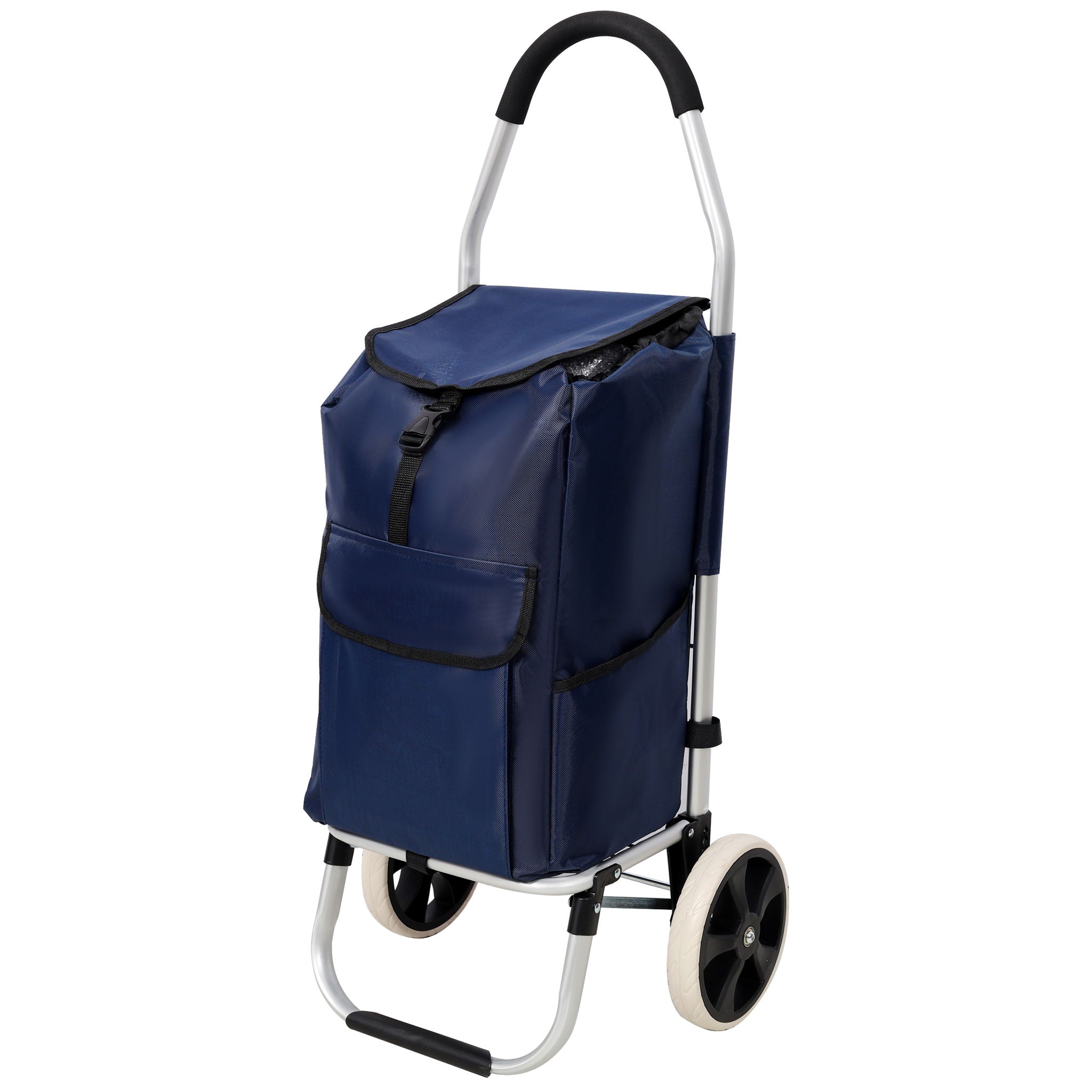 Foldable Shopping Trolley With Wheels And Waterproof Bag - Blue