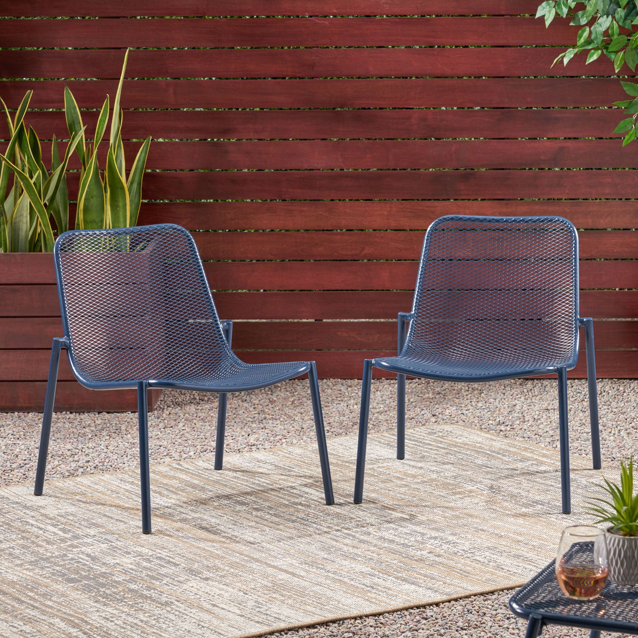 Kincaid - Stackable Iron Chairs Set - Matte Navy Blue