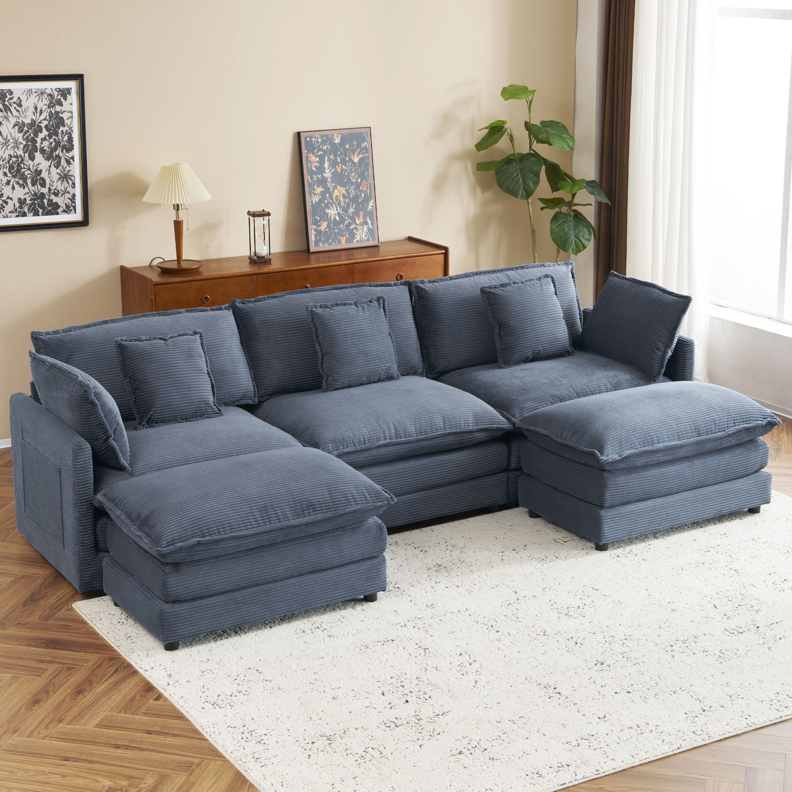 Modern Modular Sectional Sofa With Side Storage Pockets For Living Room