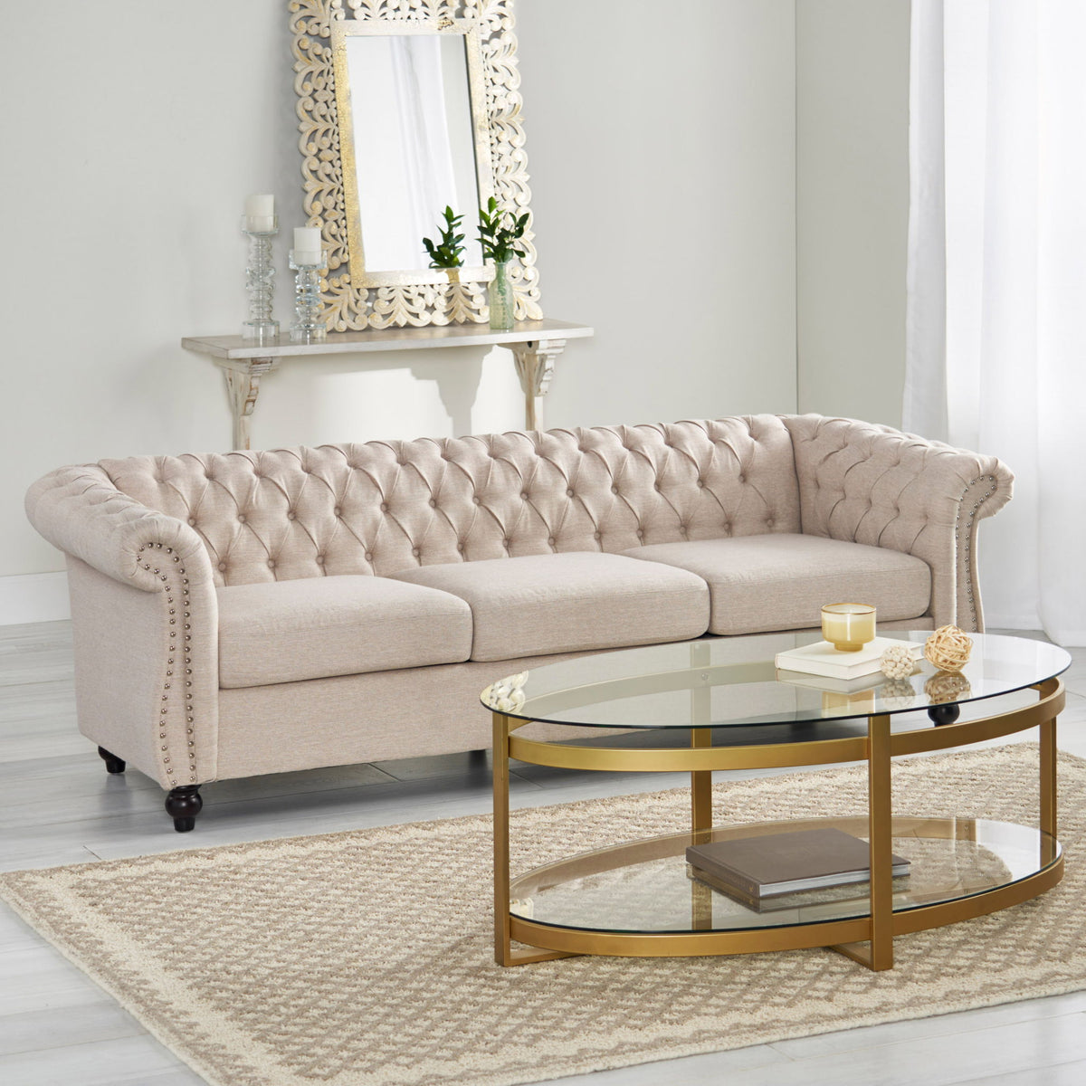 Chesterfield Style 3 Seater Sofa With Deep Button Tufting