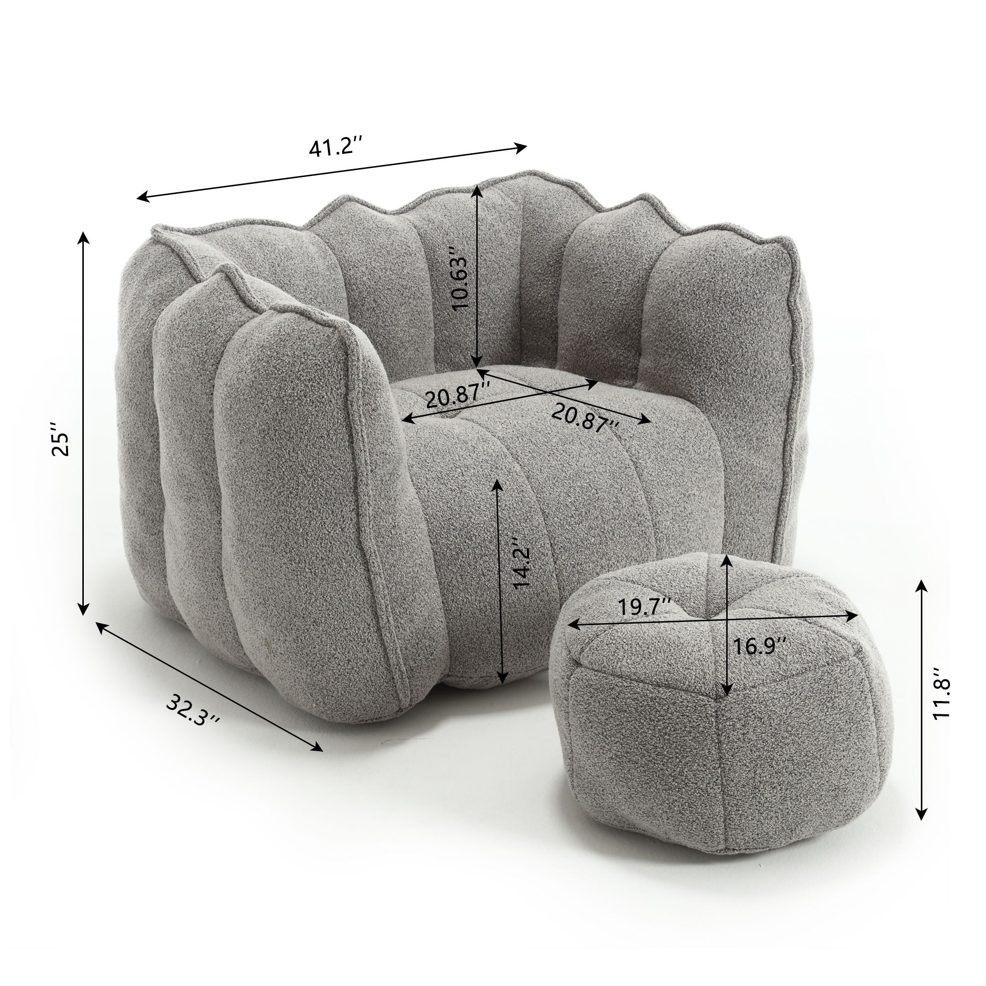 Soft Bean Bag Chair With High Resilient Foam (Chips) - Gray