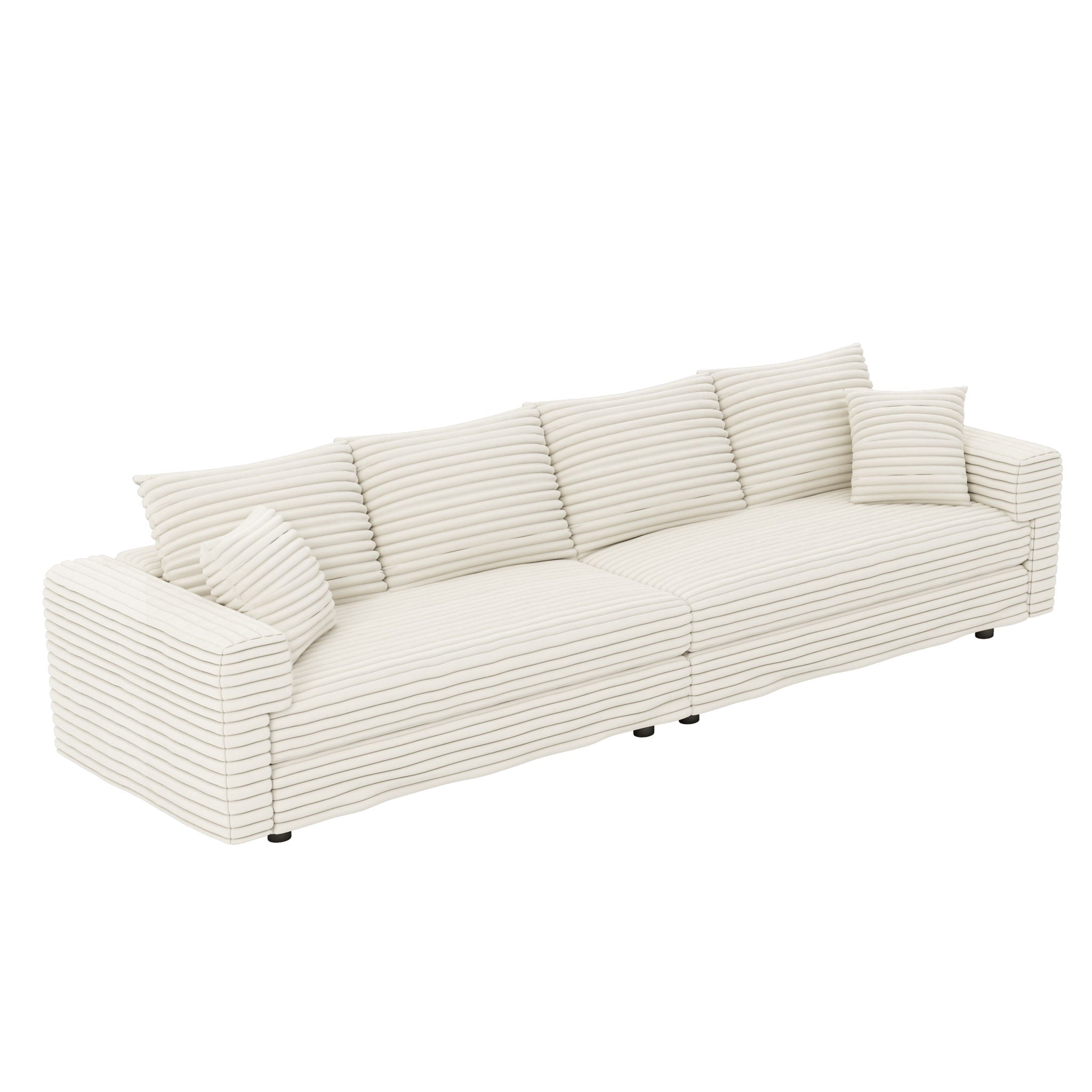 Plush Corduroy 4 Seat Sofa, Modern Comfy Upholstered Sofa Cloud Couch, Deep Seat Couches With Soft Pillows