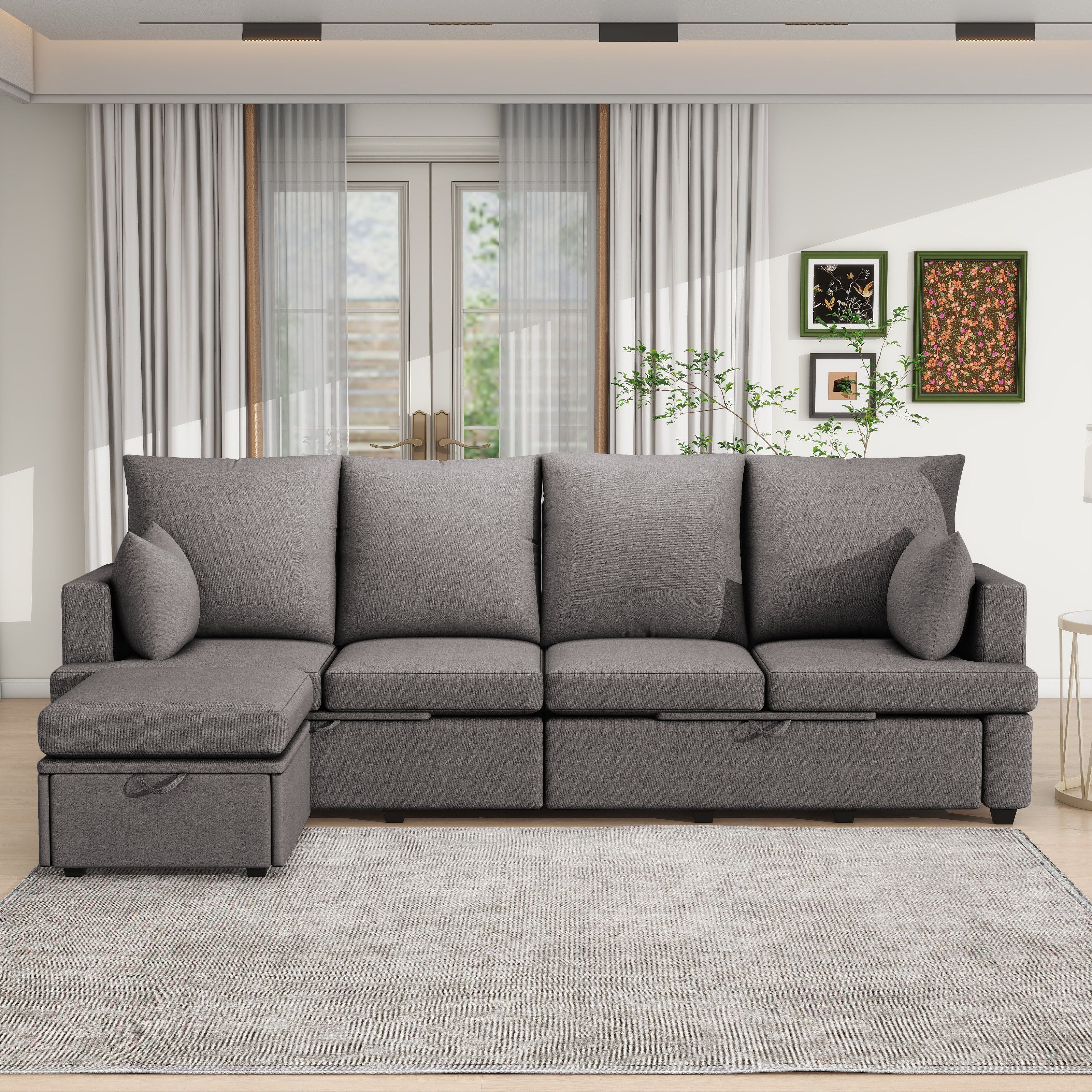 Modern Modular Sofa, 6 Seat Chenile Sectional Couch Set With 2 Pilows Included, Freely Combinable