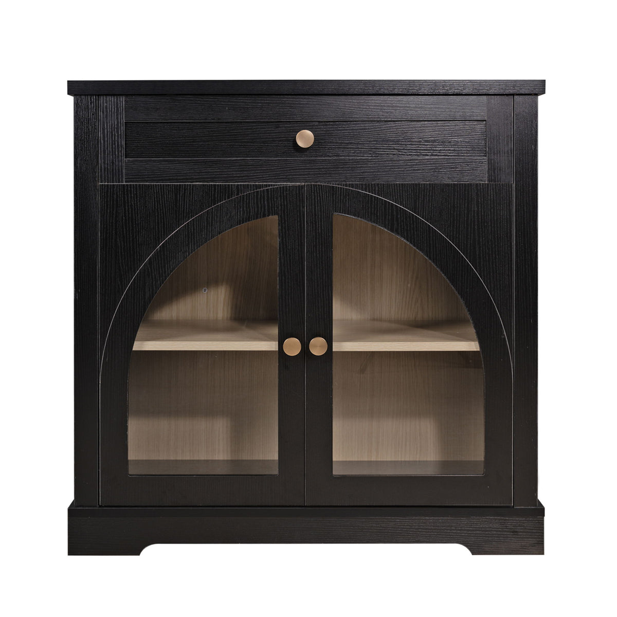 Sideboard Cabinet With 1 Drawer And 2 Arched Doors With Adjustable Shelves For Entryway - Black