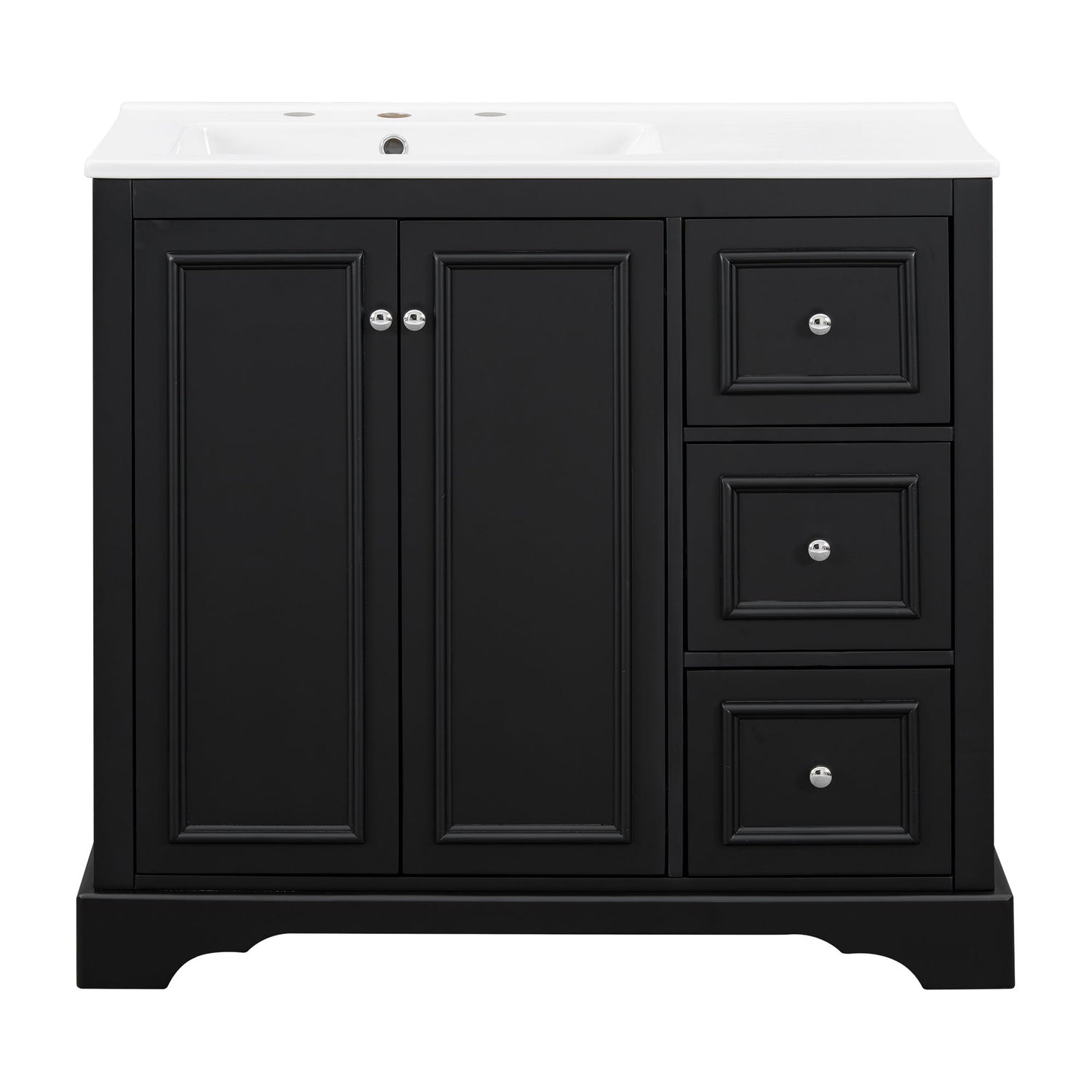 Bathroom Vanity With Sink, Soft-Close Doors, Adjustable U-Shelf, 3 Drawers