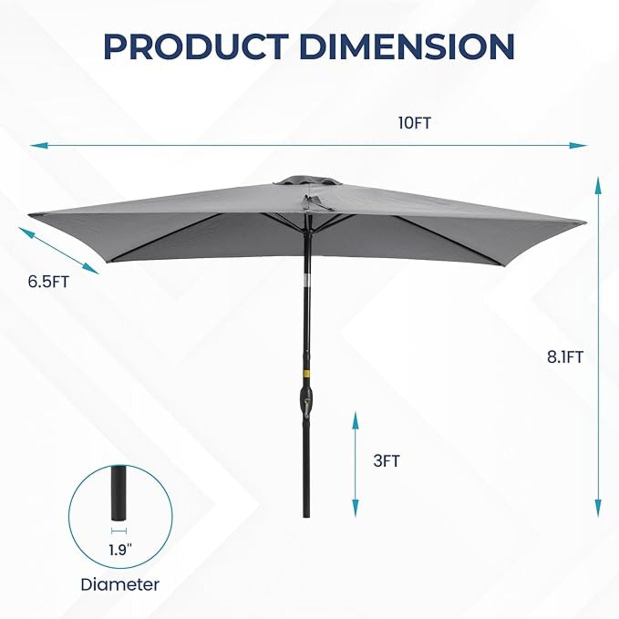 Rectangular Patio Umbrella With Crank Tilt, Polyester UV-Resistant Canopy