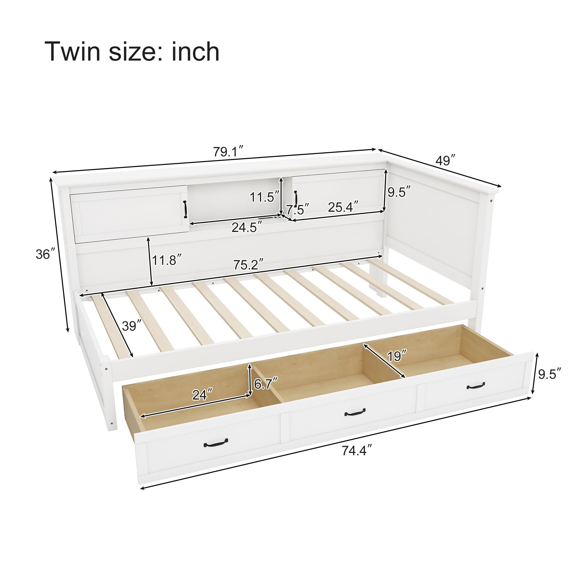 L Shaped Bed Frame With Drawer And And Bookcase With LED Downlight And USB Port