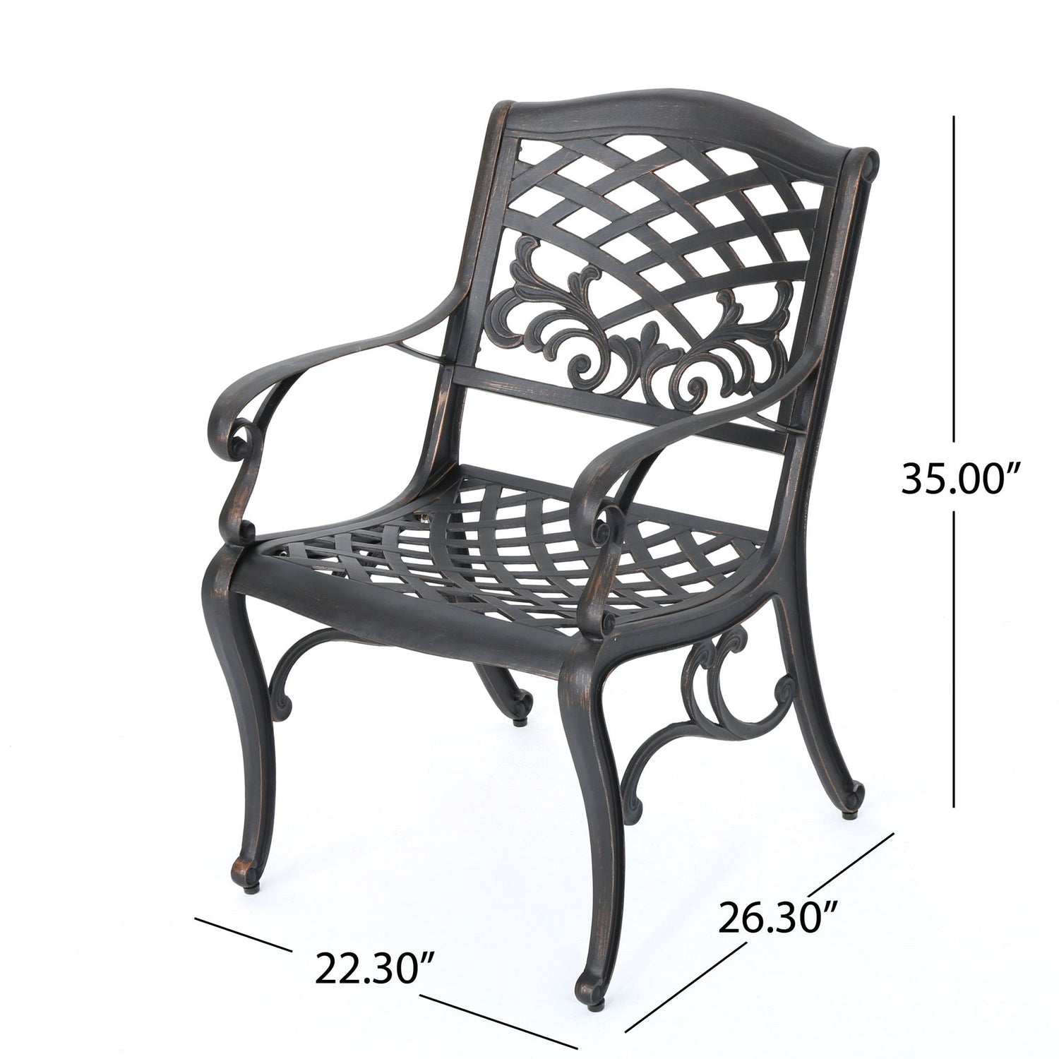 Luminea - Outdoor Aluminum Dining Chair With Scroll Design, Lattice Pattern And Cabriole Legs - Copper
