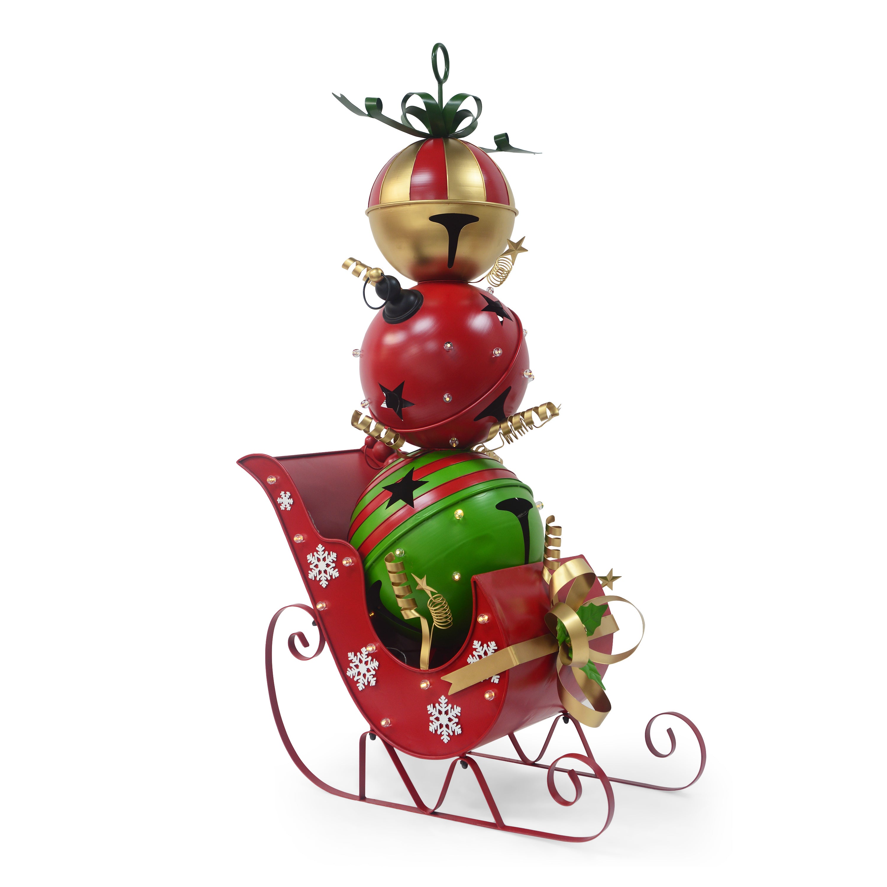 Iron Christmas Sleigh Decoration with Triple Stacked Bells