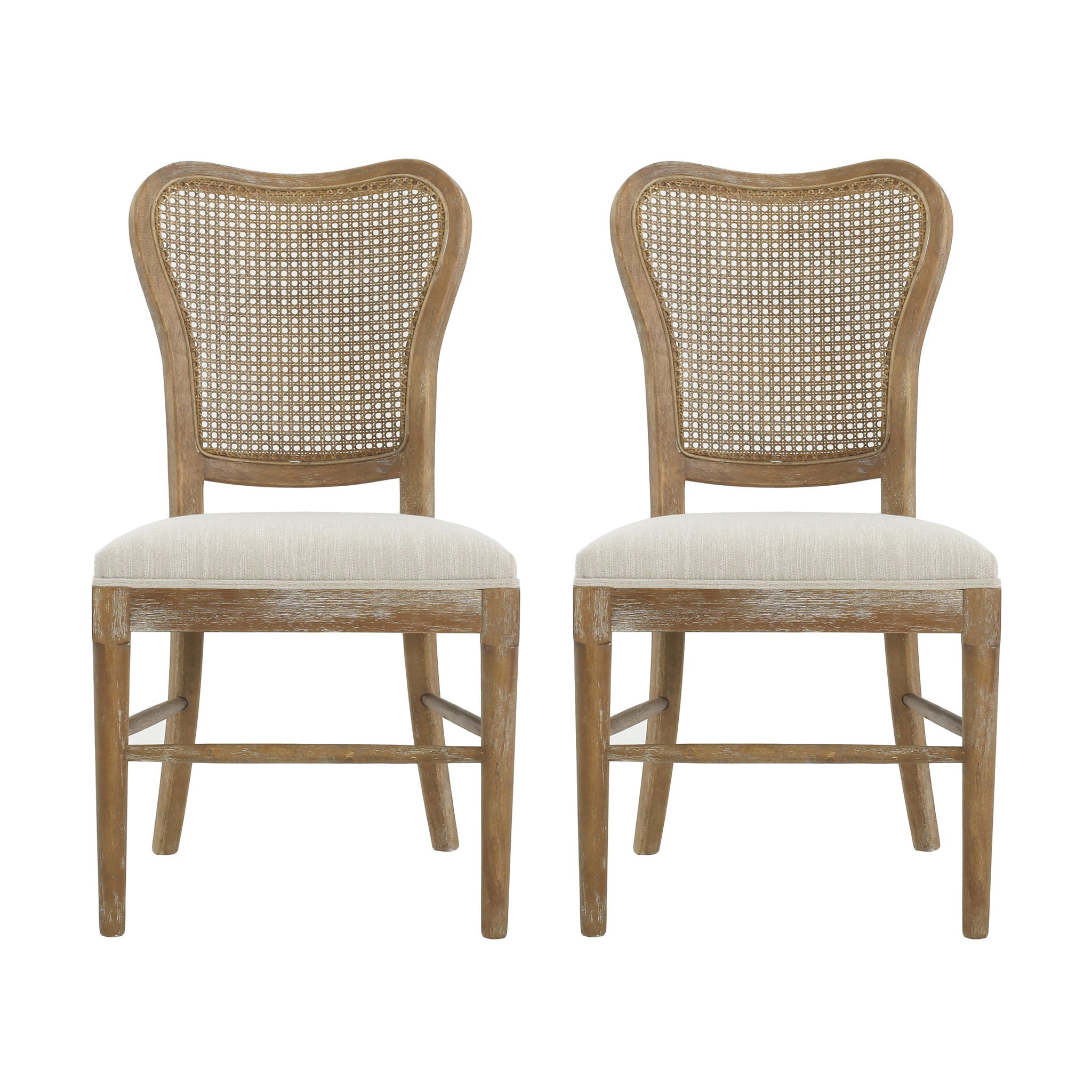 Classic Retro Dining Chair (Set of 2) With Rattan Backrest - Dark Brown / Beige