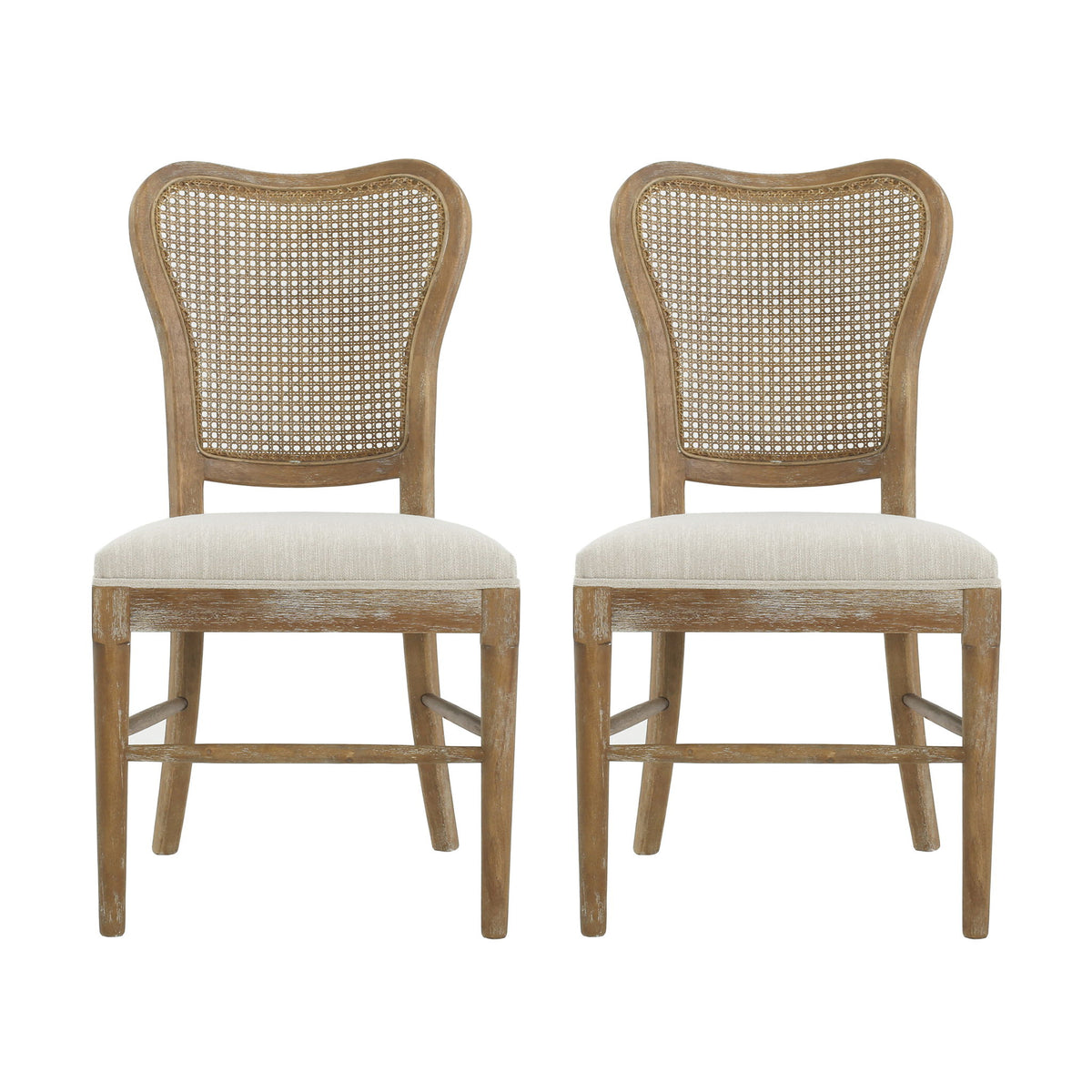 Classic Retro Dining Chair (Set of 2) With Rattan Backrest - Dark Brown / Beige