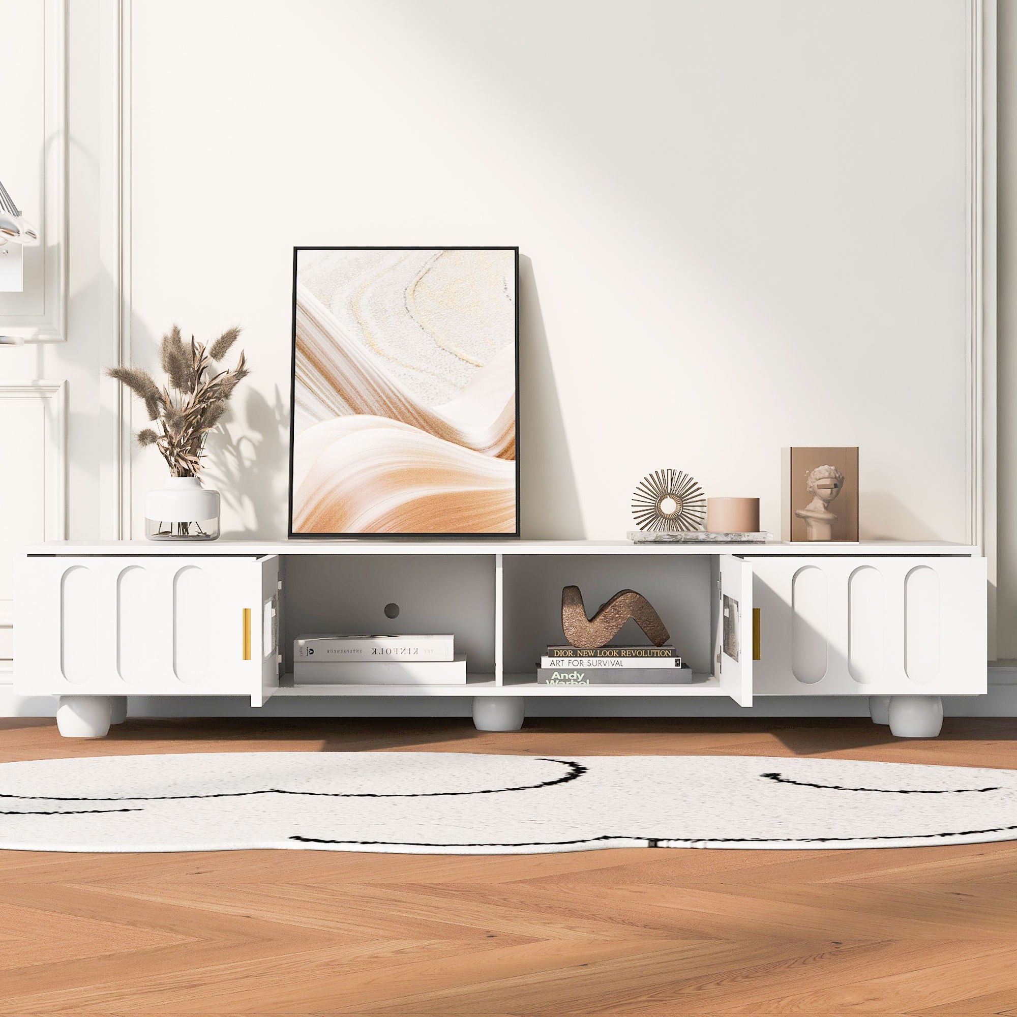 Modern TV Stand For TVs Up To 80", 2 Drawers And Cabinet
